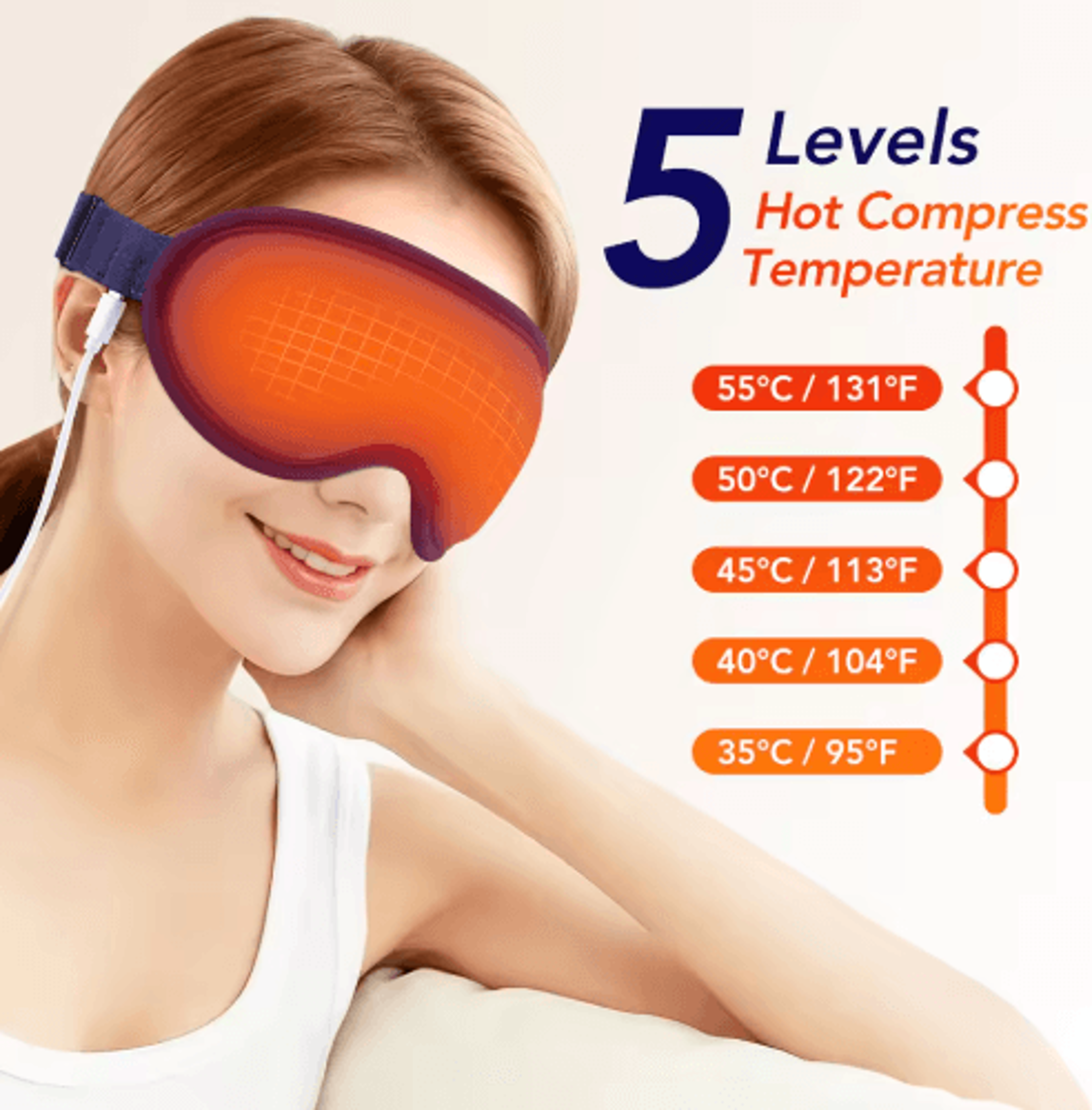 Electric Heated Eye Mask With Vibration Massage  Adjustable Temperature 0