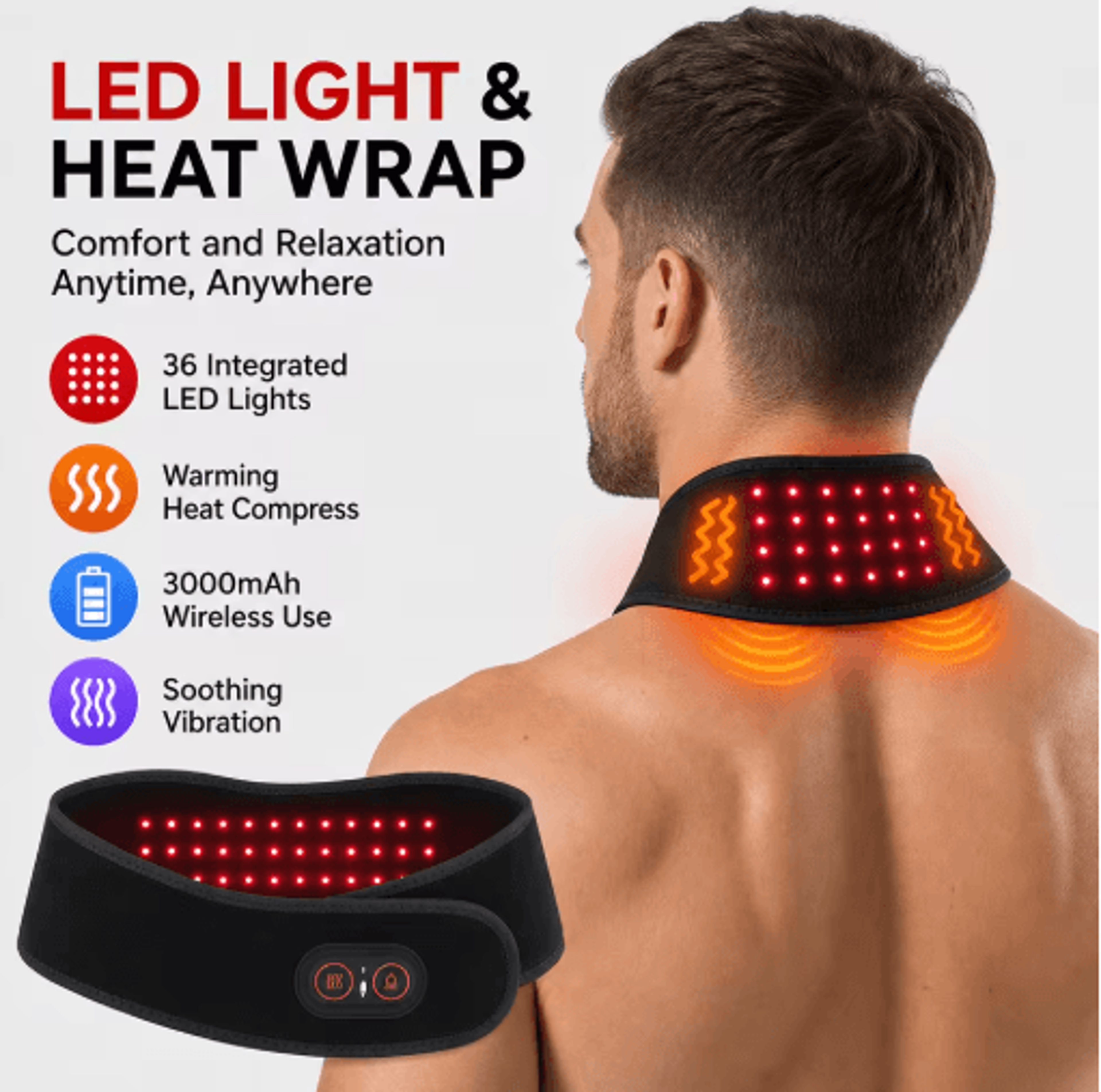Cordless Red Light Therapy Neck Wrap With Heat  Vibration For Full Body Comfort 0