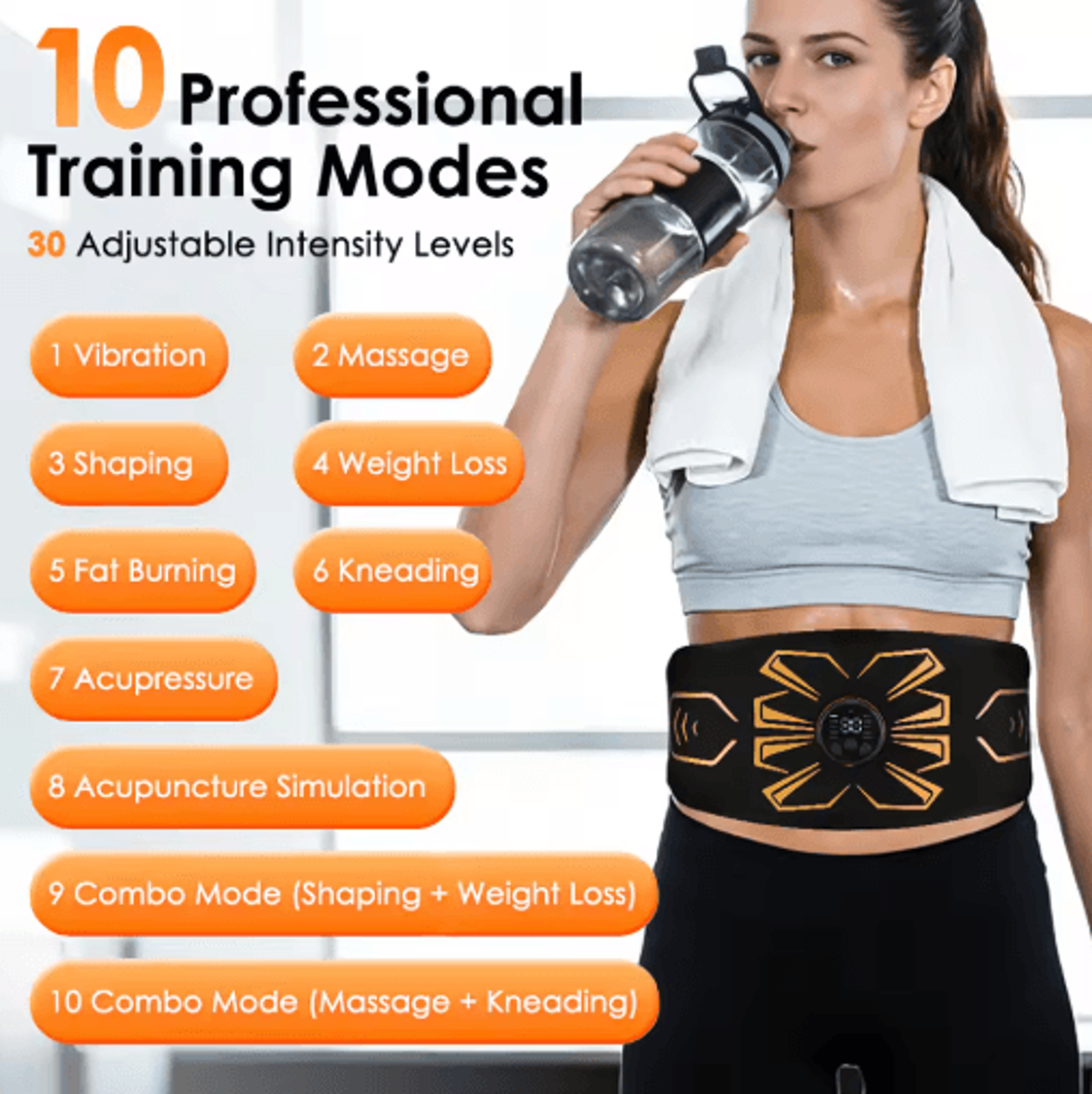 EMS Muscle Stimulator Belt With 10 Electrodes 10 Modes  30 Intensity Levels 4