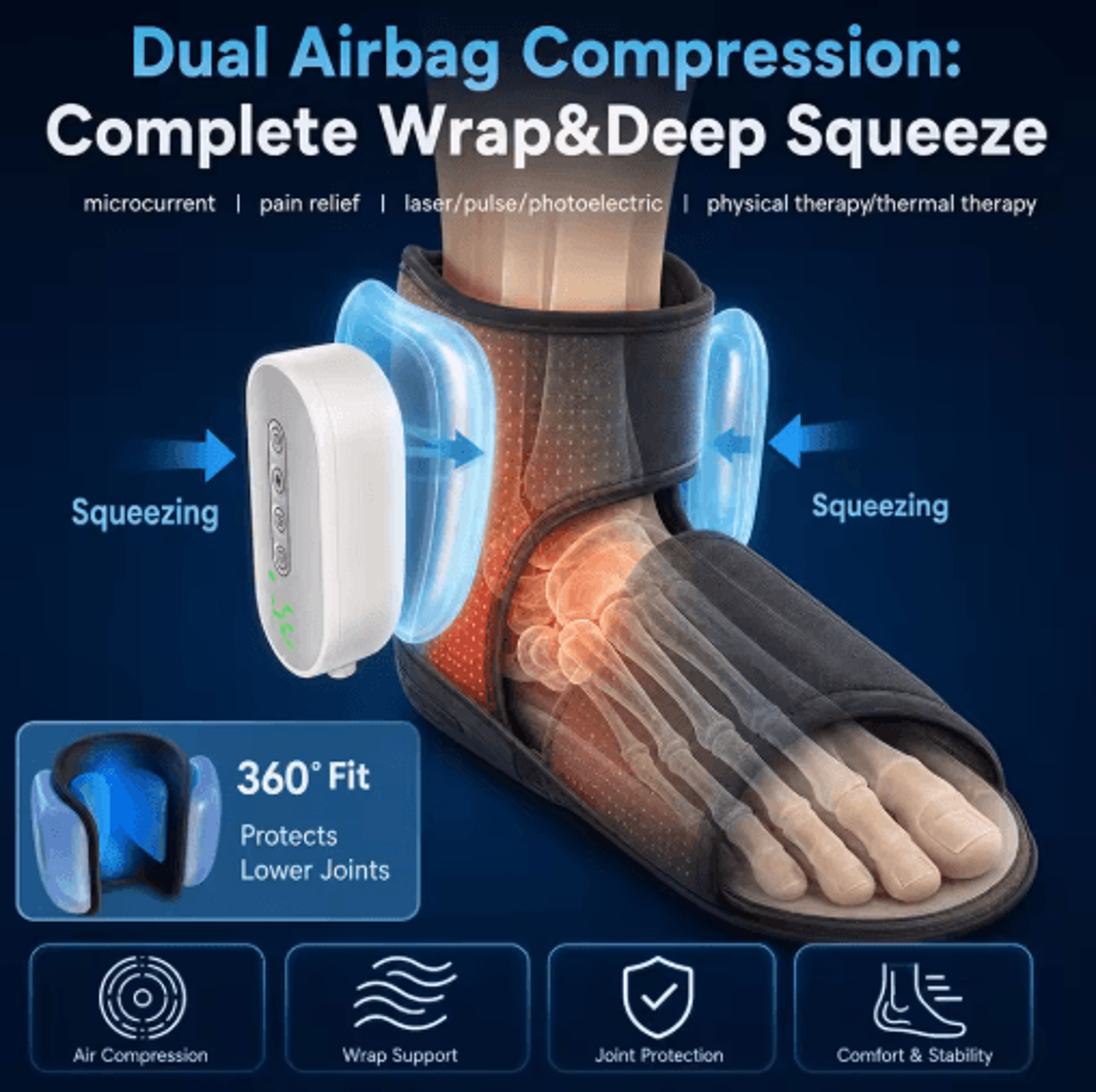 Cordless Heated Ankle Air Compression Massager With 3 Modes  4 Intensity Levels 9