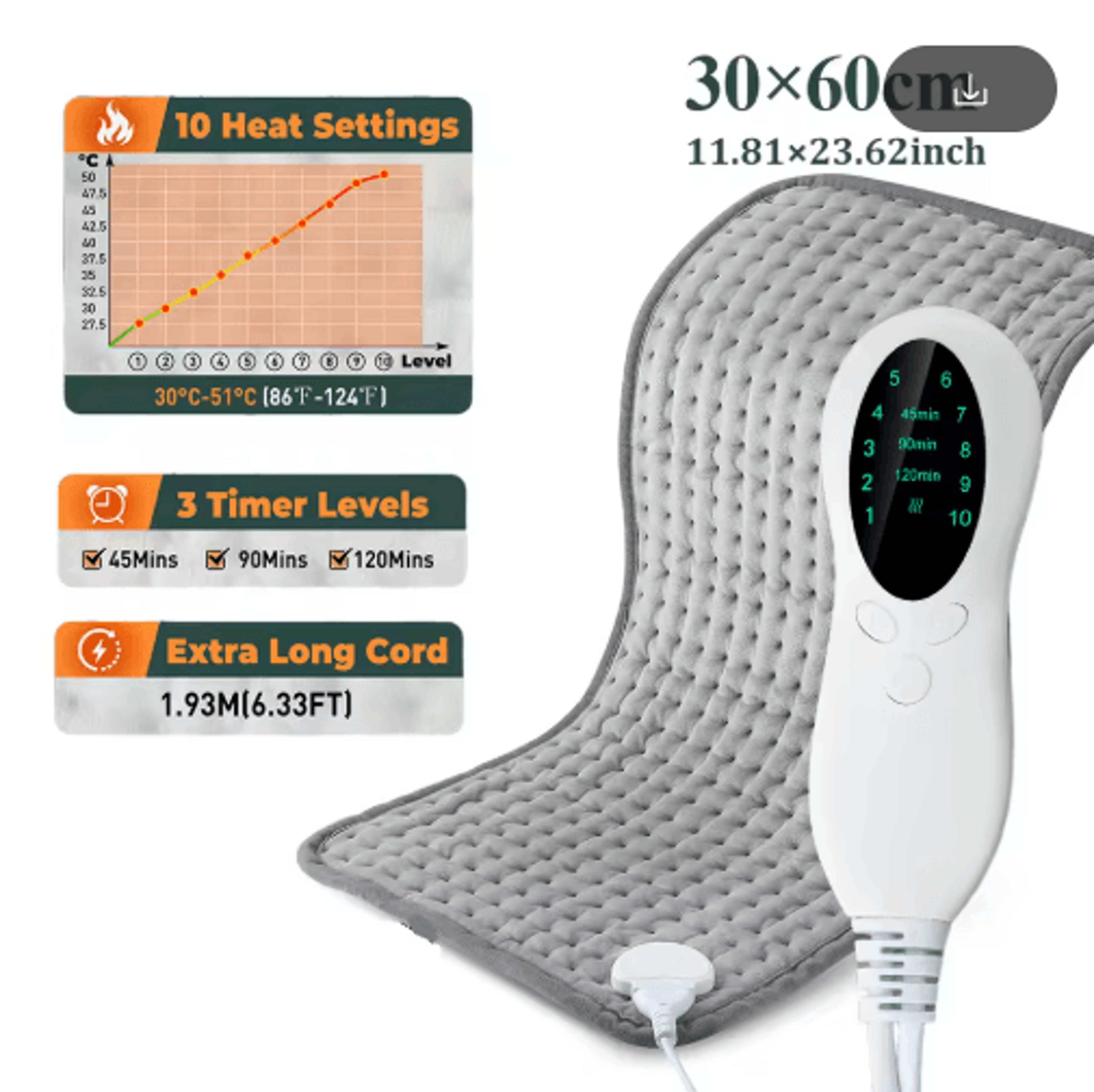 Electric Heating Pad Blanket For Neck Shoulders Back  Legs  Washable 50 By 100cm Heated Throw 2
