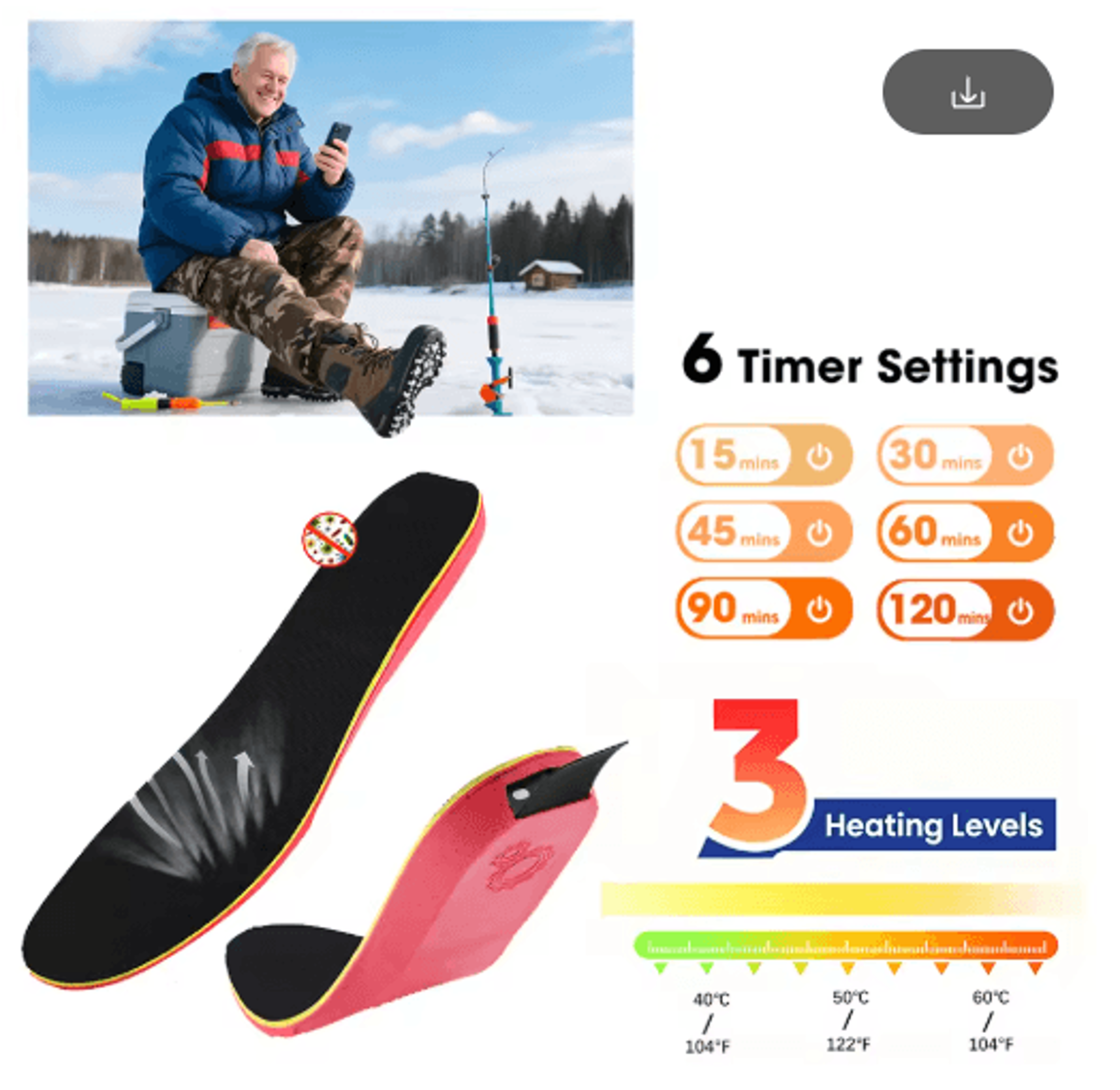 Smart APP  Remote Control Heated Insoles With Adjustable Temperature For Winter Outdoor Activities 0