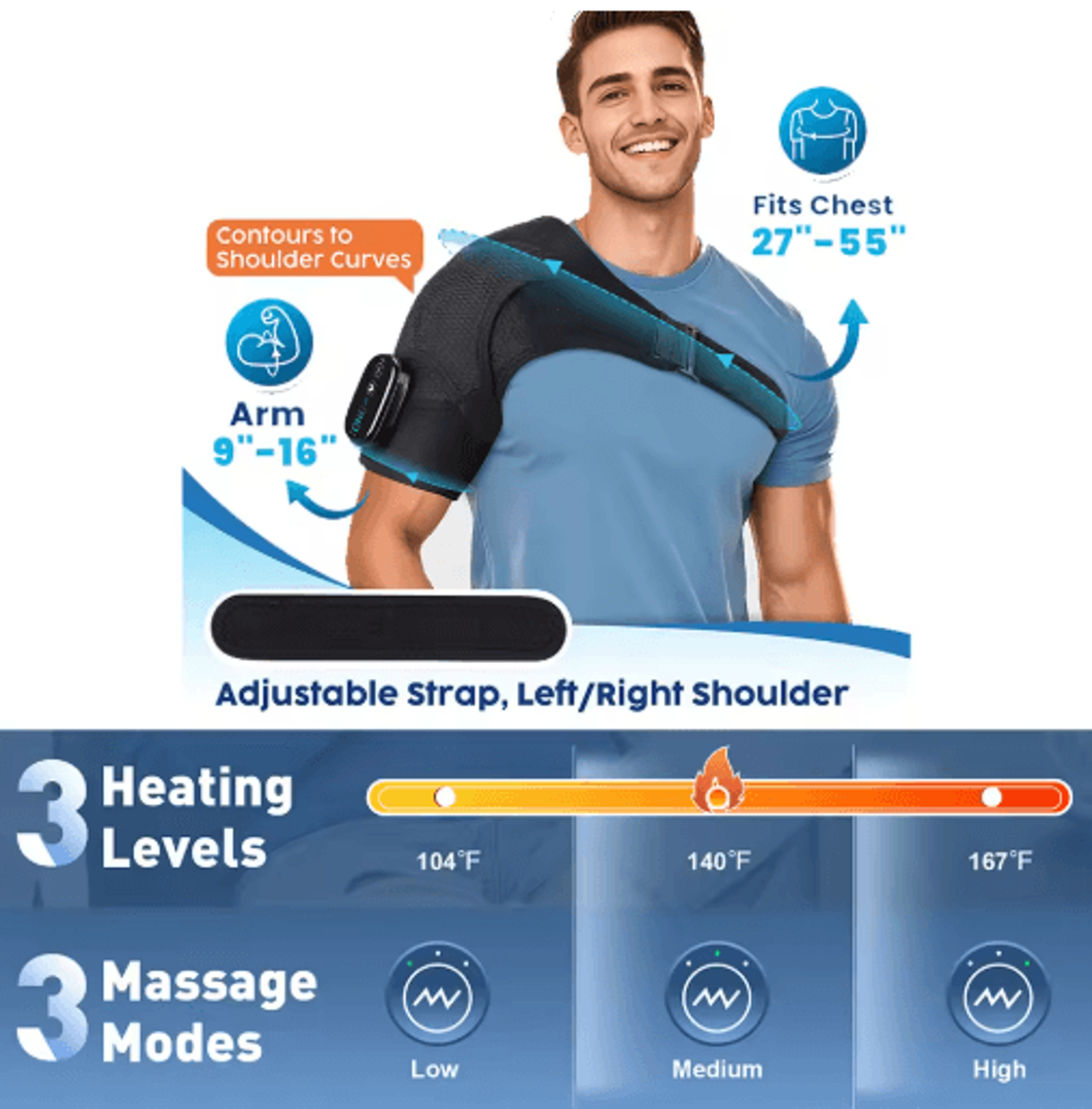 Electric Heated Shoulder Massager Brace With 3 Heat Levels  Vibration  Cervical  Shoulder Wrap 11