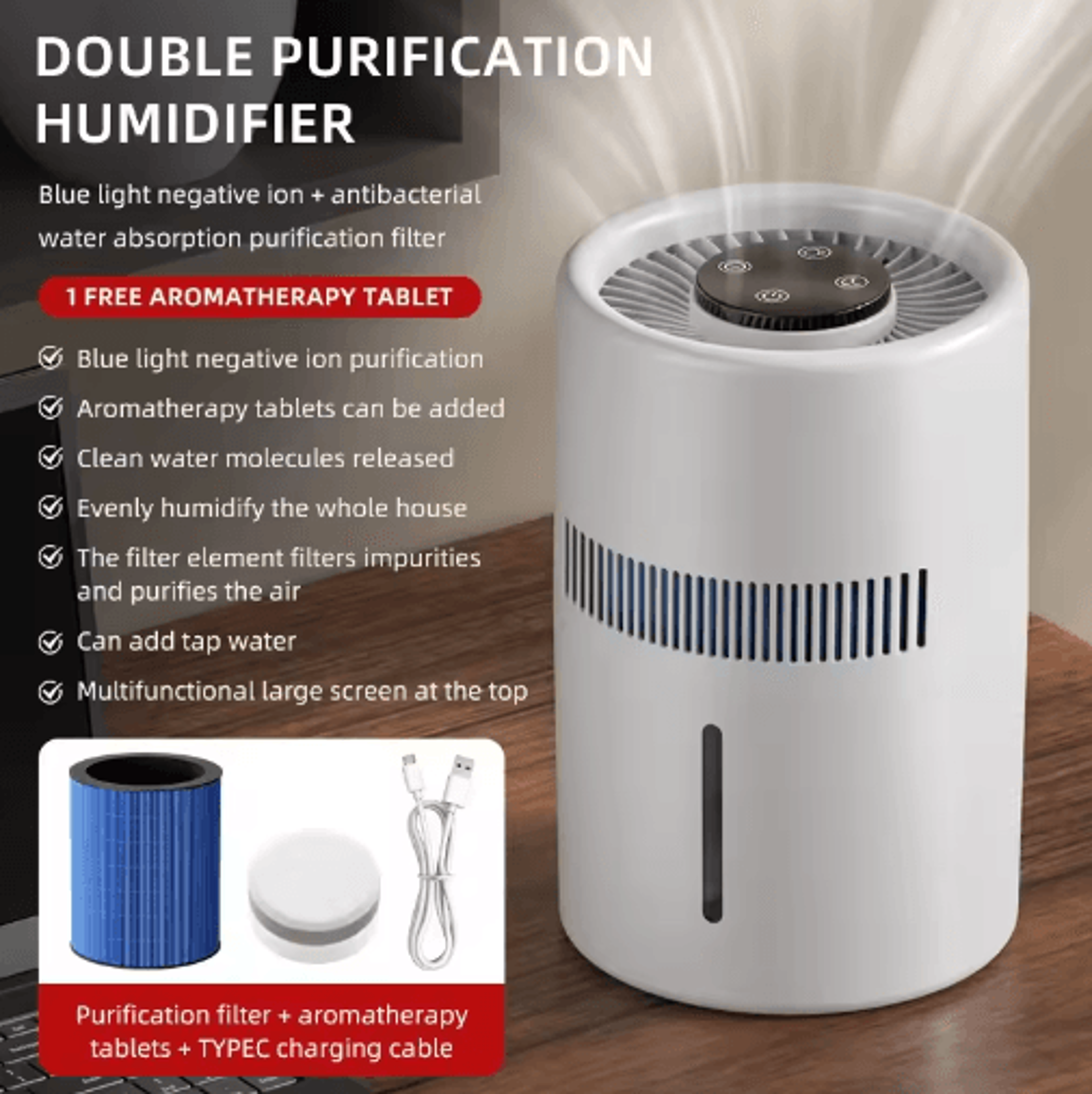 4L MistFree Humidifier With Negative Ion Purification  USB TouchControl Humidifier With Aromatherap 1