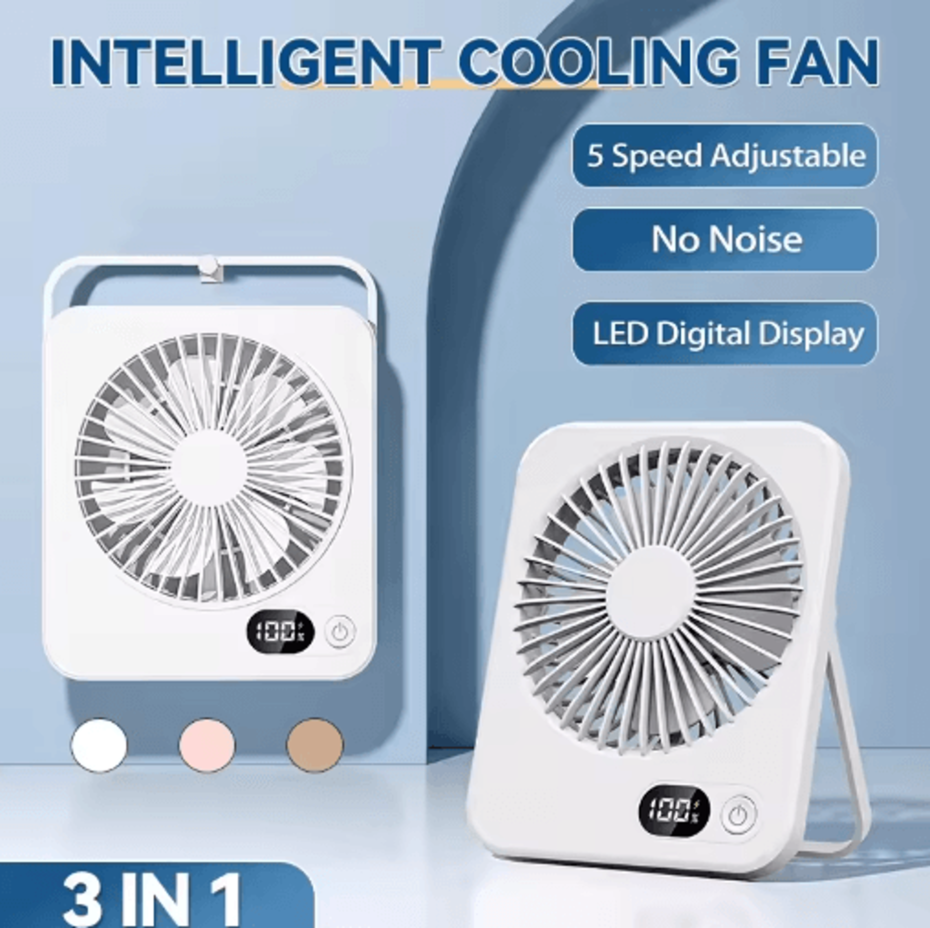 Portable USB Rechargeable Desk Fan  Foldable Personal Table Fan With 5 Speeds  Power Display 7