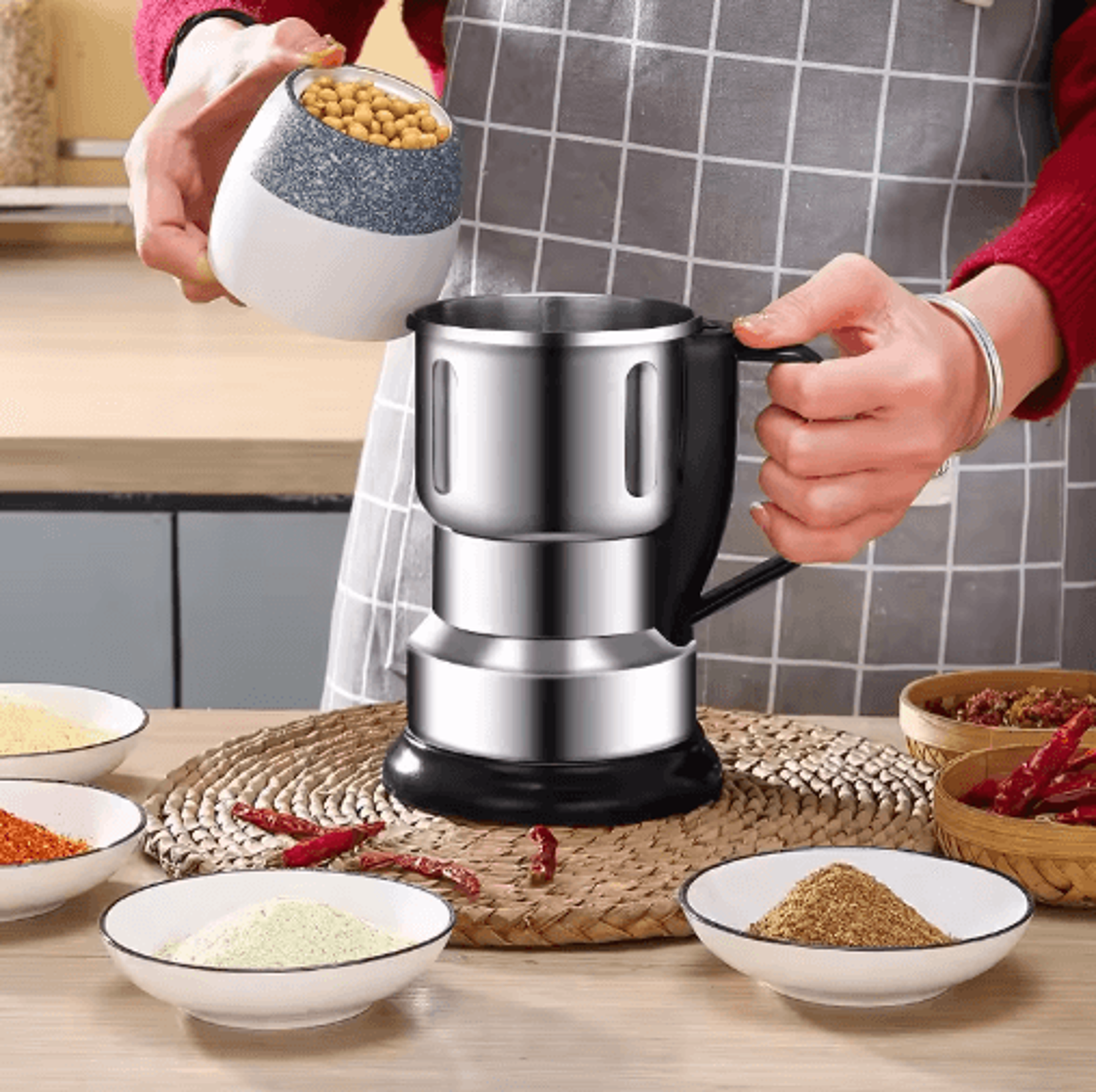 Mini Electric Coffee  Spice Grinder  4Blade Household Grinder For Coffee Beans Spices  Grains 5