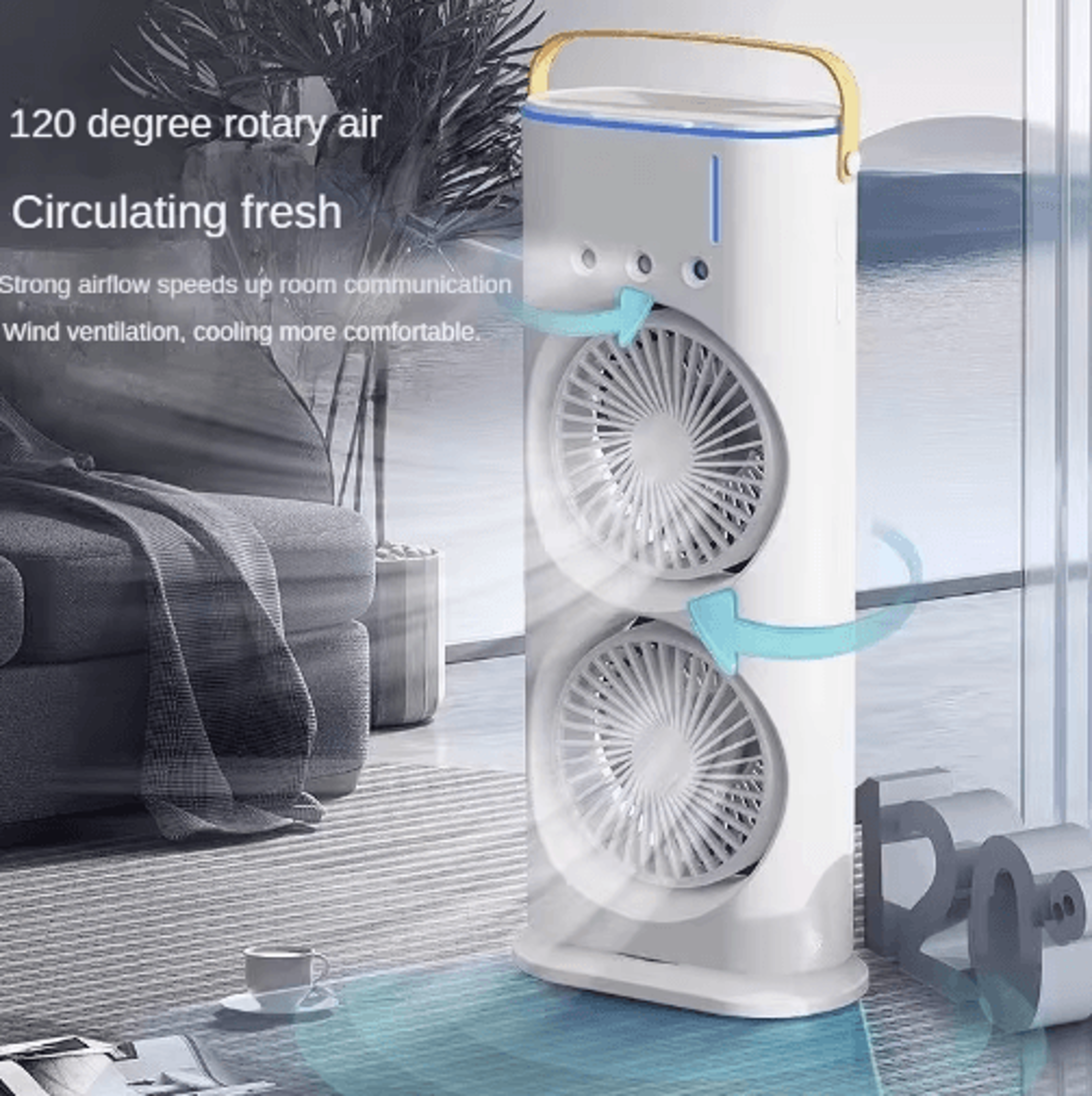 2in1 Dual Fan Air Cooler With Humidifier  USB Water Cooling Fan With RGB Lights  3 Mist Modes 4