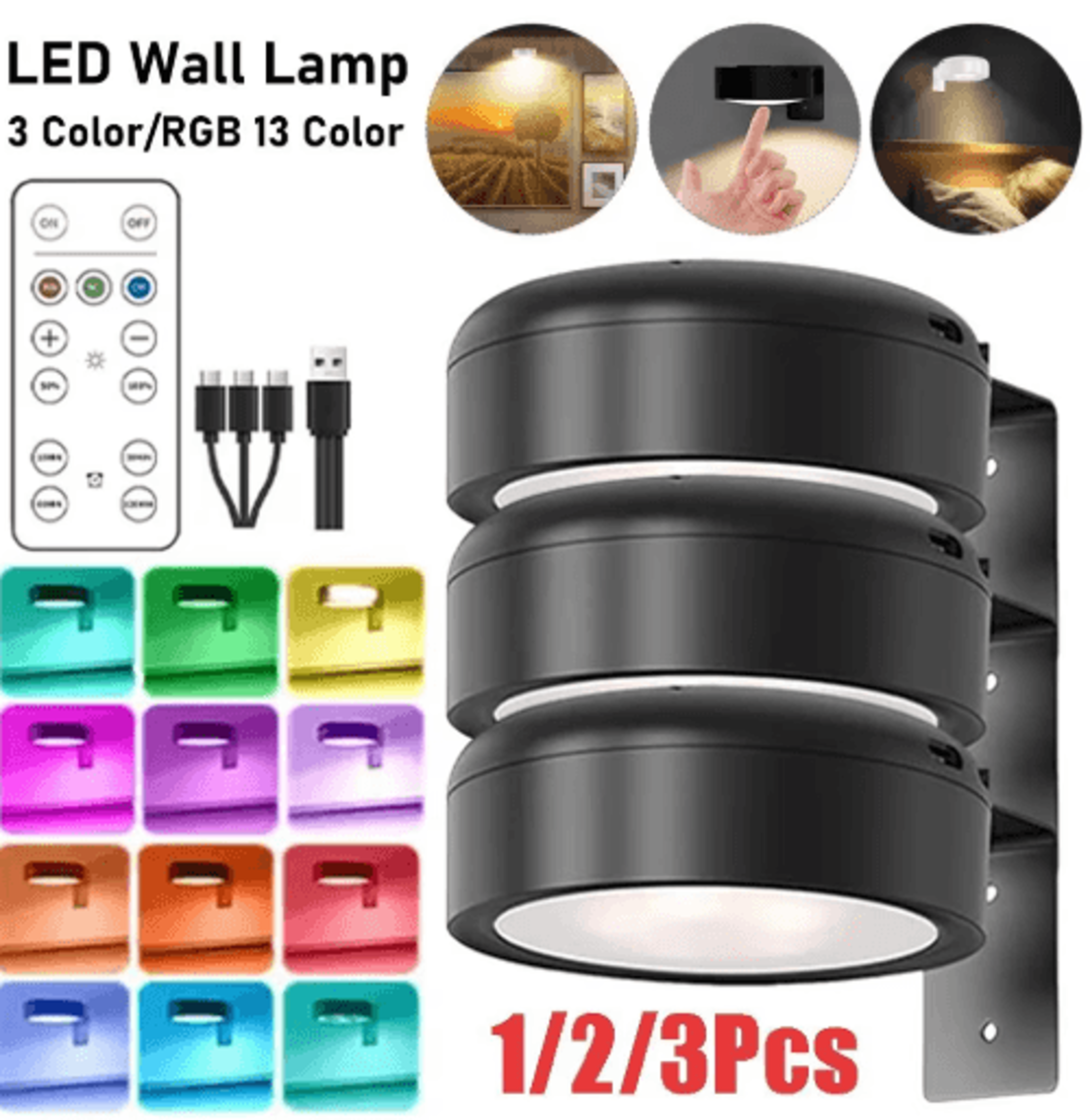 123PCS Rechargeable Magnetic LED Picture Light  Wireless Dimmable Wall Light With Remote  Timer 0
