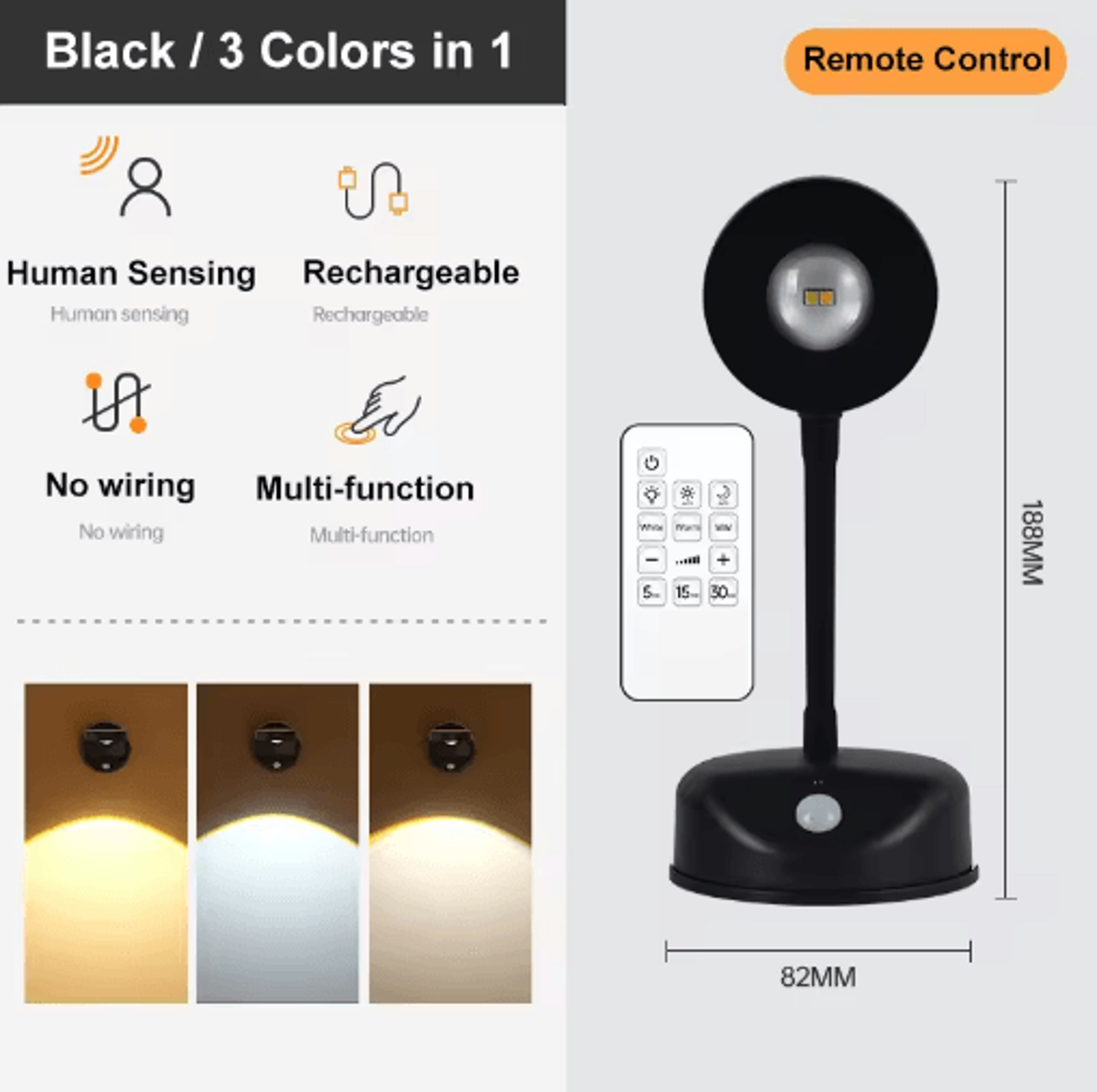 KFV USB Rechargeable Motion Sensor LED Wall Light  Wireless Dimmable Spotlight For Artwork  Home De 1