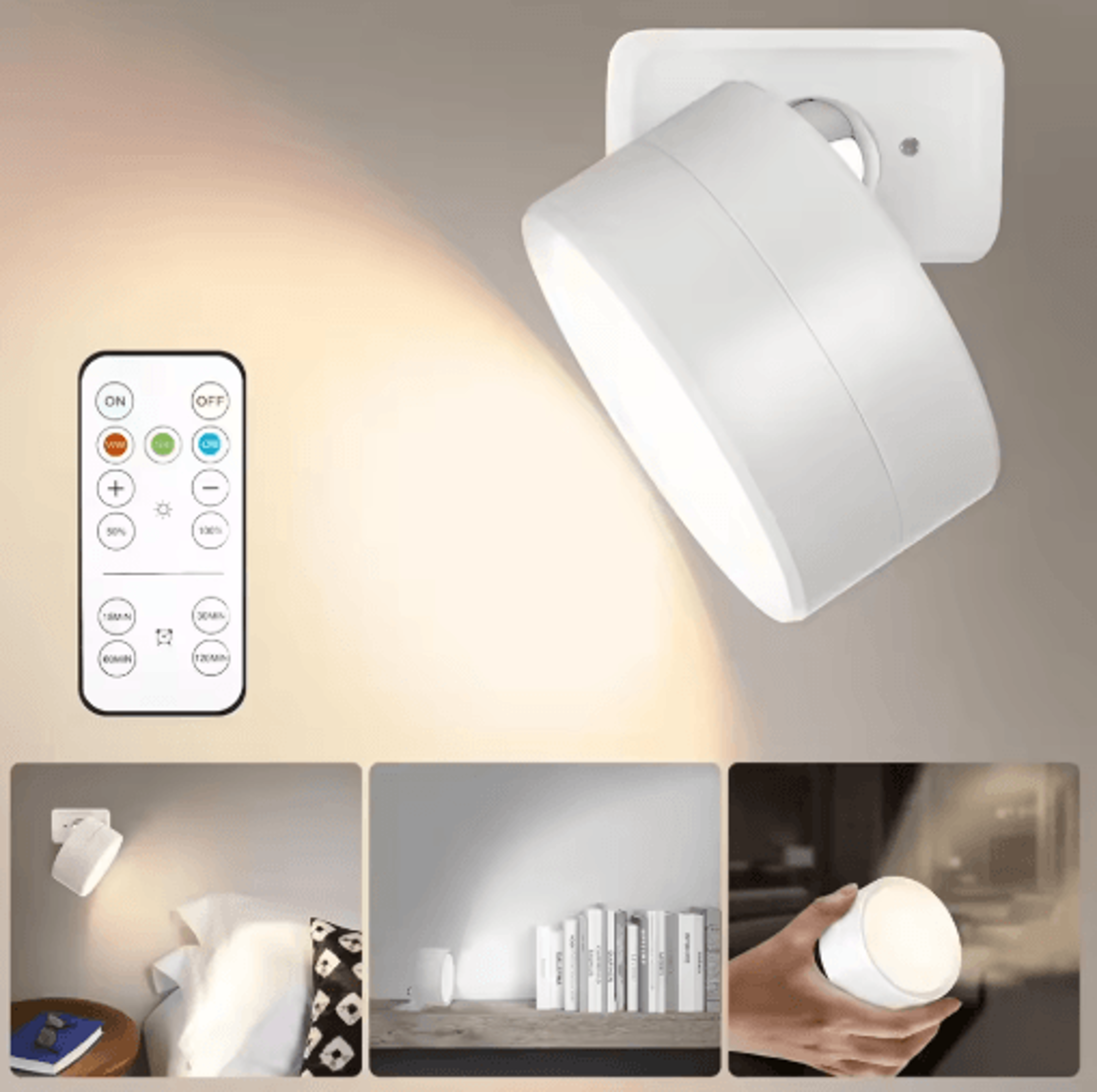 Rechargeable Magnetic LED Wall Sconce  Wireless Wall Light With Remote  3Color Dimmable Lighting 3