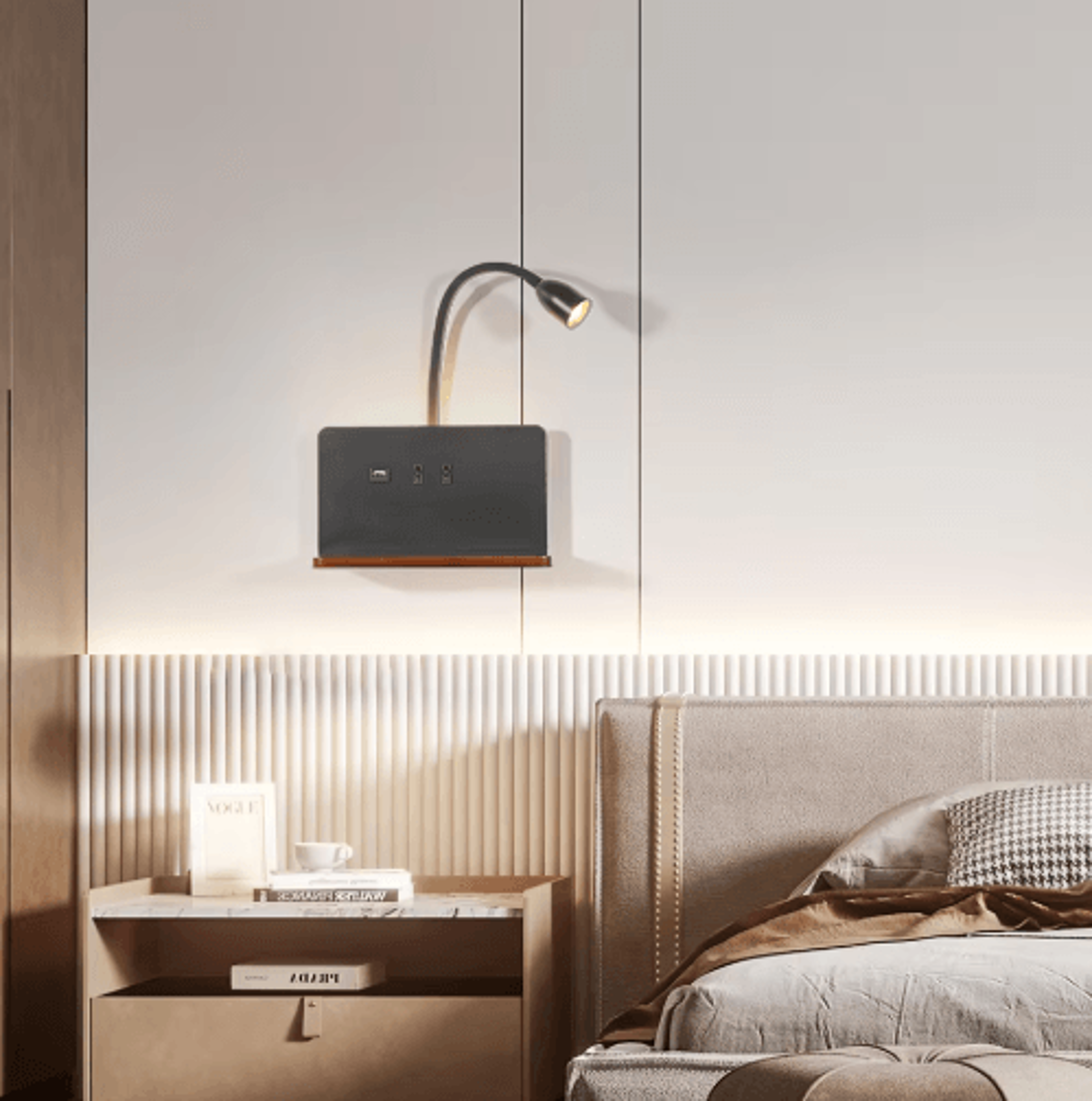 360 Rotatable LED Wall Lamp  USB Rechargeable Wireless Bedside Light With Charging Port 5