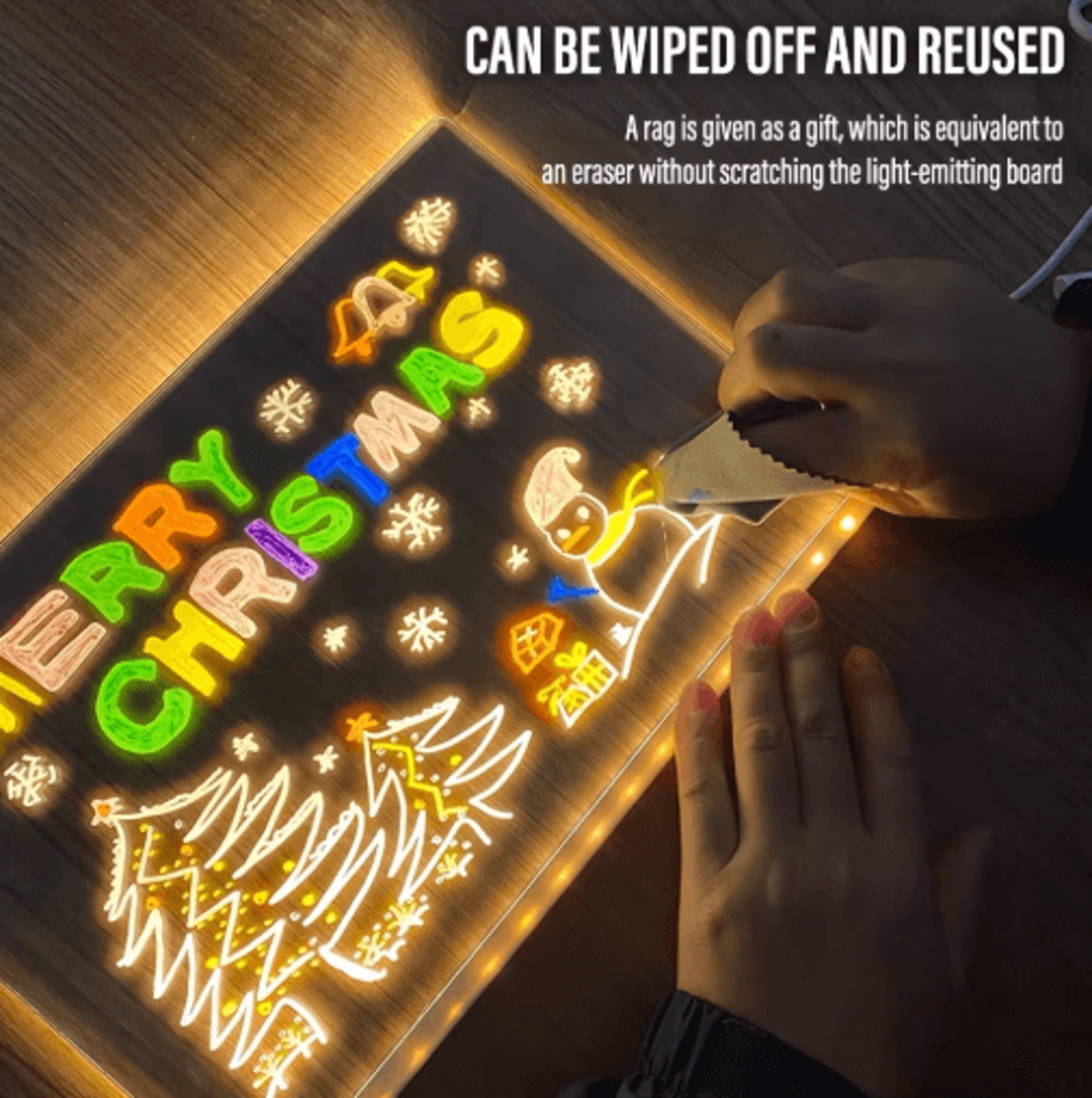 Rechargeable RGB LED Acrylic Note Board  Erasable Drawing  Message Board With 7 Color Pens 3