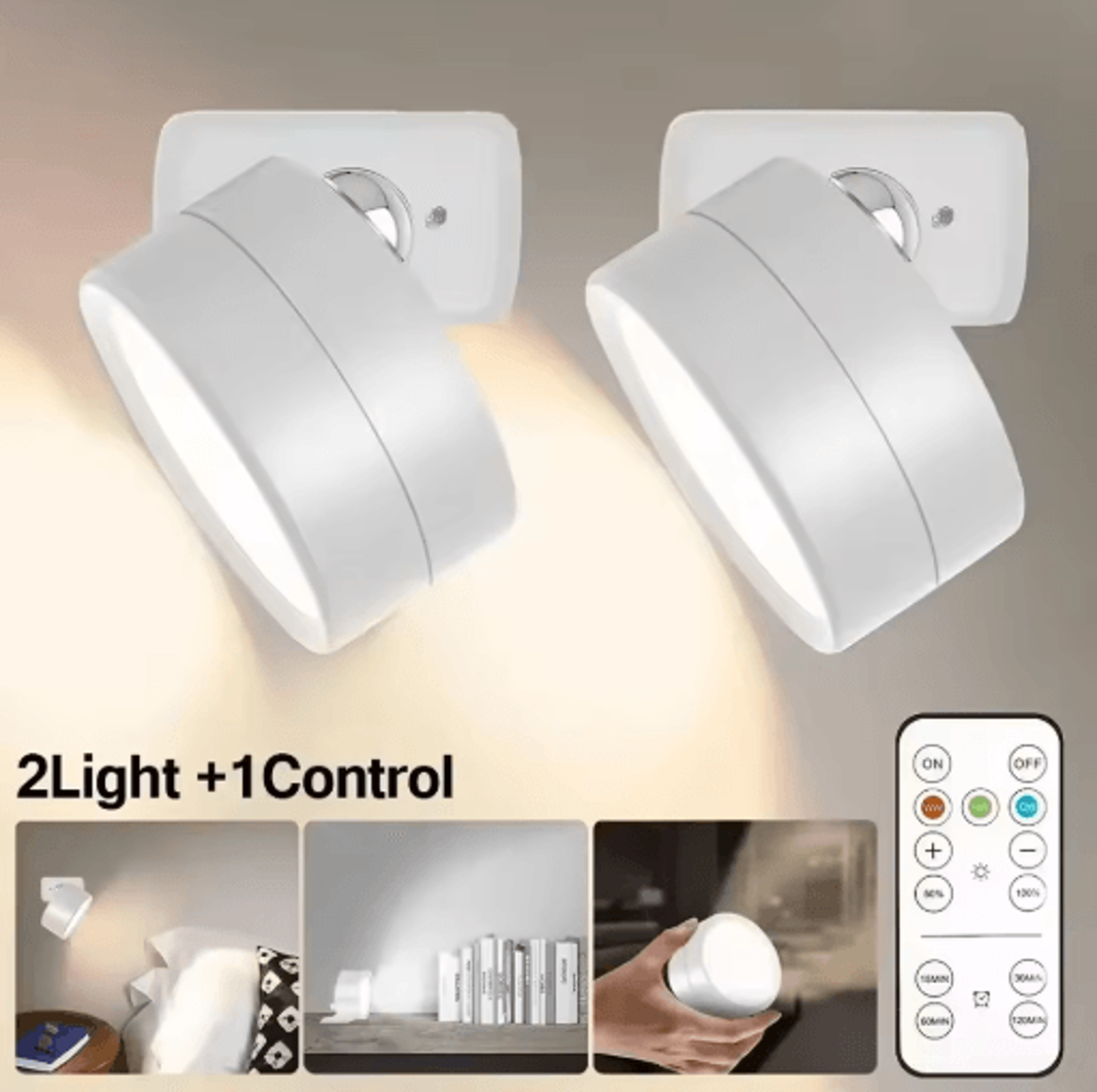 2PCS Rechargeable Magnetic LED Wall Sconces  Wireless Dimmable Wall Lights With Remote  3 Color Mod 2