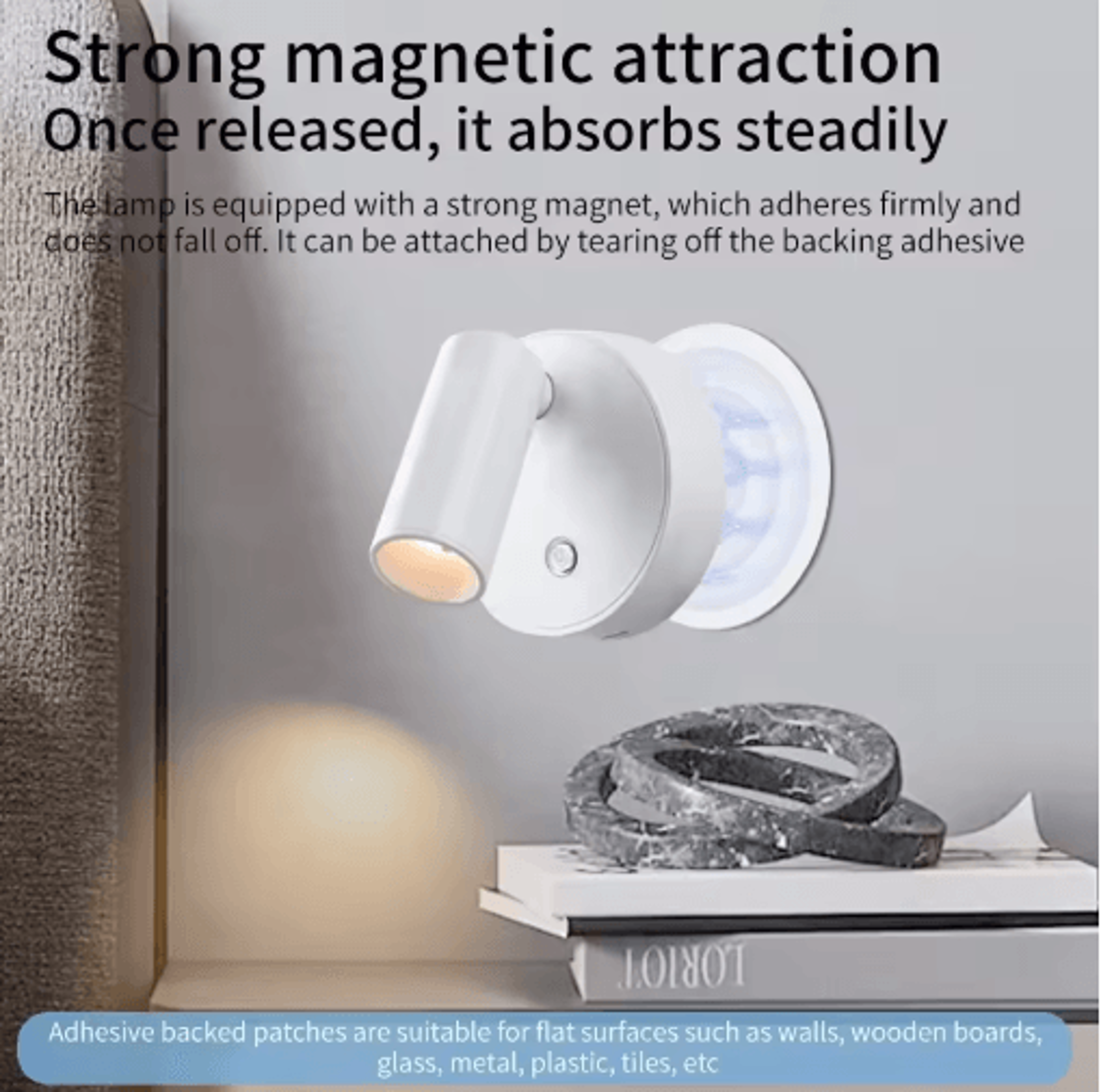 Magnetic LED Bedside Wall Lamp  USB Rechargeable Touch Control Wireless Spotlight Sconce 6