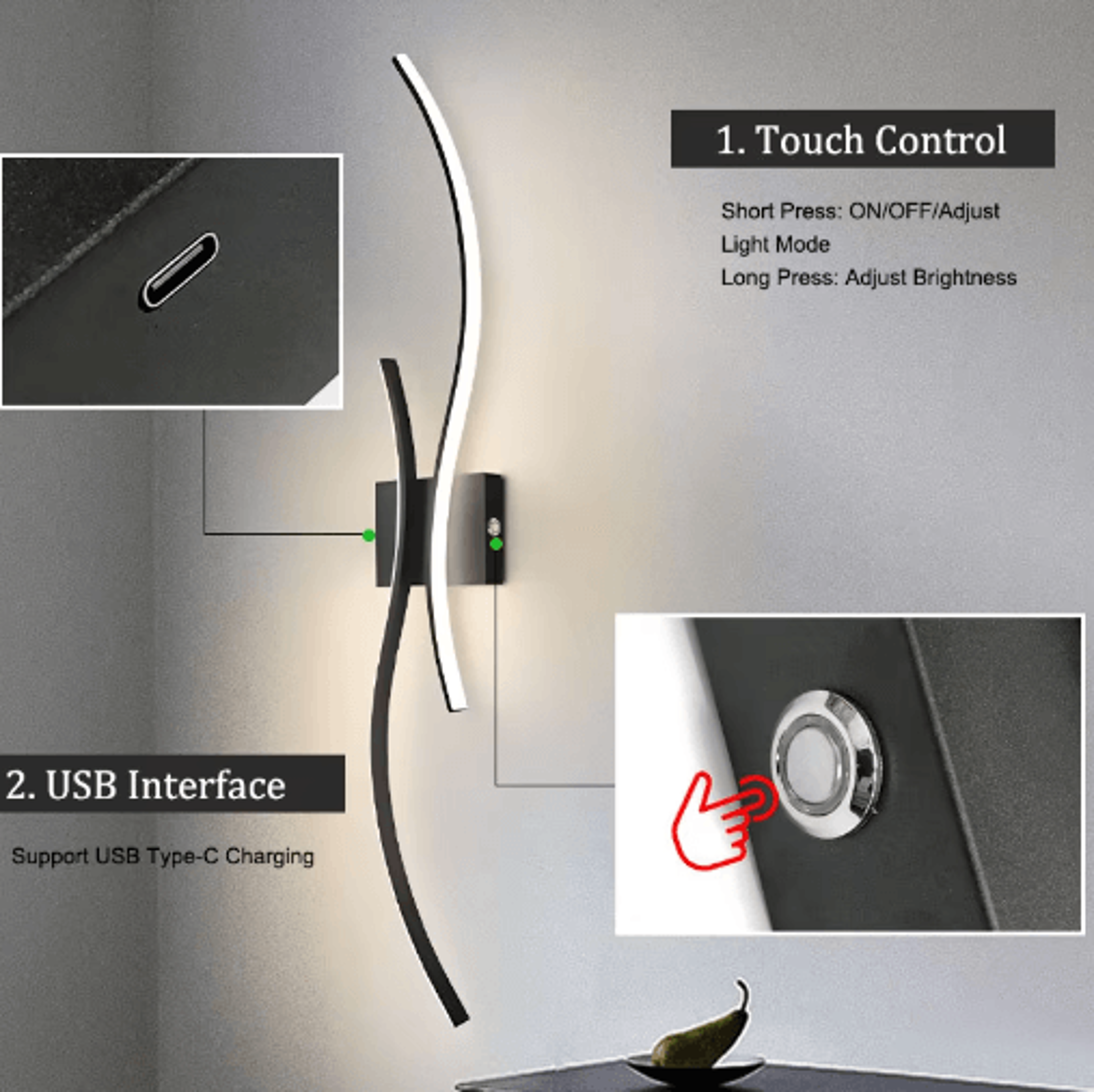 Wireless Rechargeable LED Wall Sconce  3CCT Touch Dimmable Wall Light With Remote Control 11