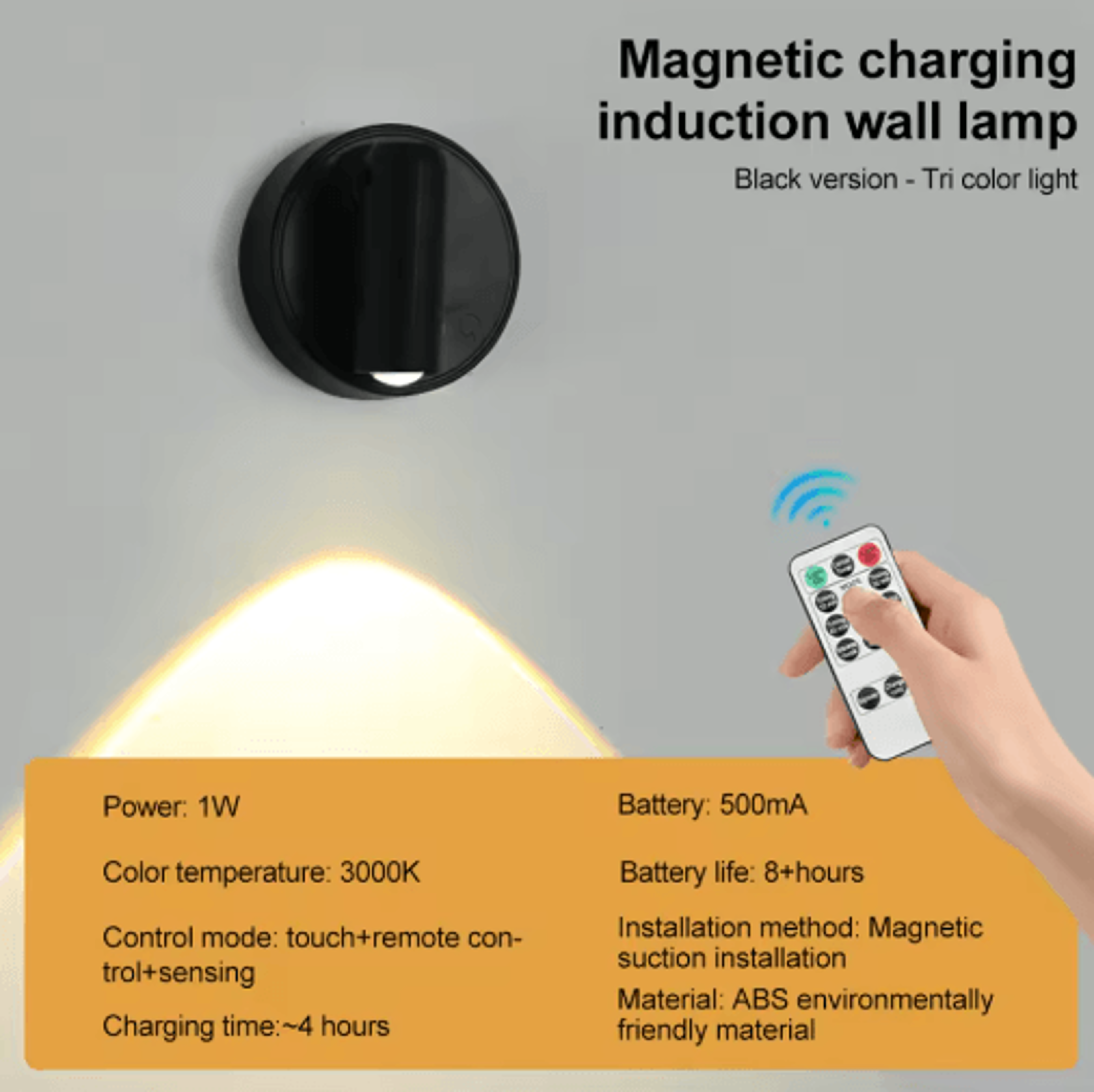 RGB Magnetic LED Wall Light  USB Rechargeable Touch Dimmable Bedside Reading Spotlight 5