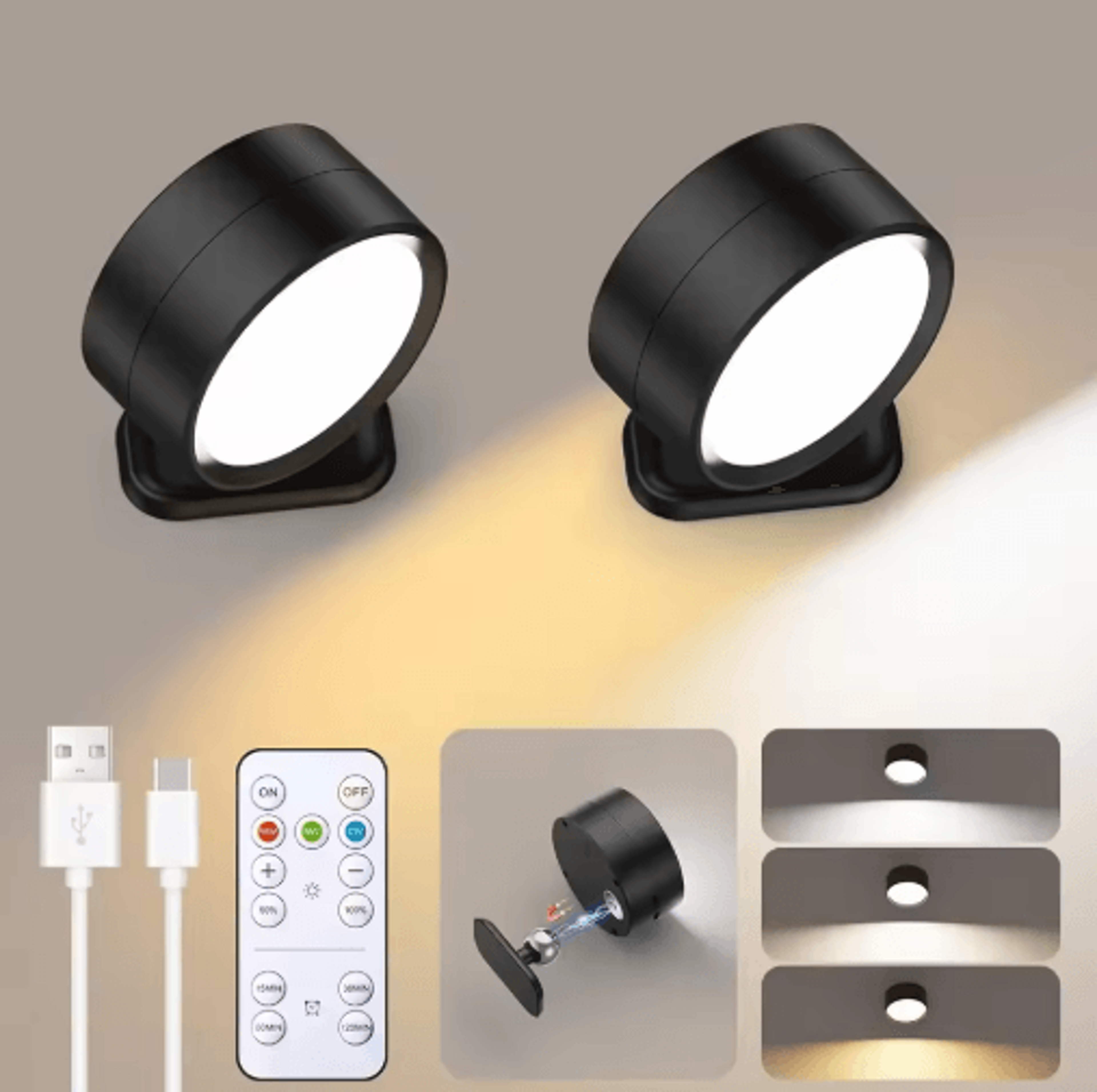 Rechargeable Magnetic LED Wall Sconce  360 Rotating Dimmable Wall Light With Remote Control 2