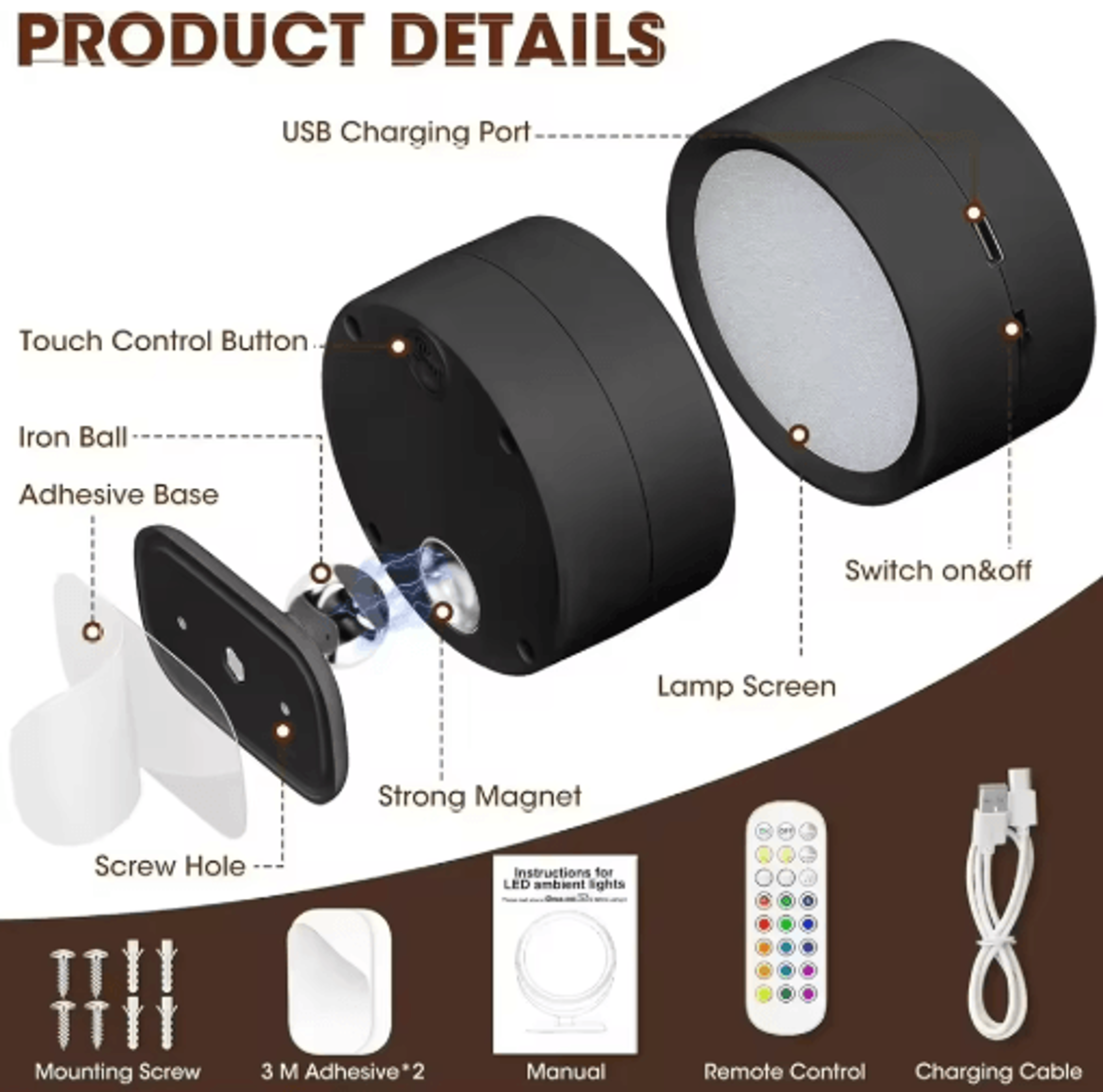 Rechargeable Magnetic LED Wall Sconce  360 Rotating Dimmable Wall Light With Remote Control 7