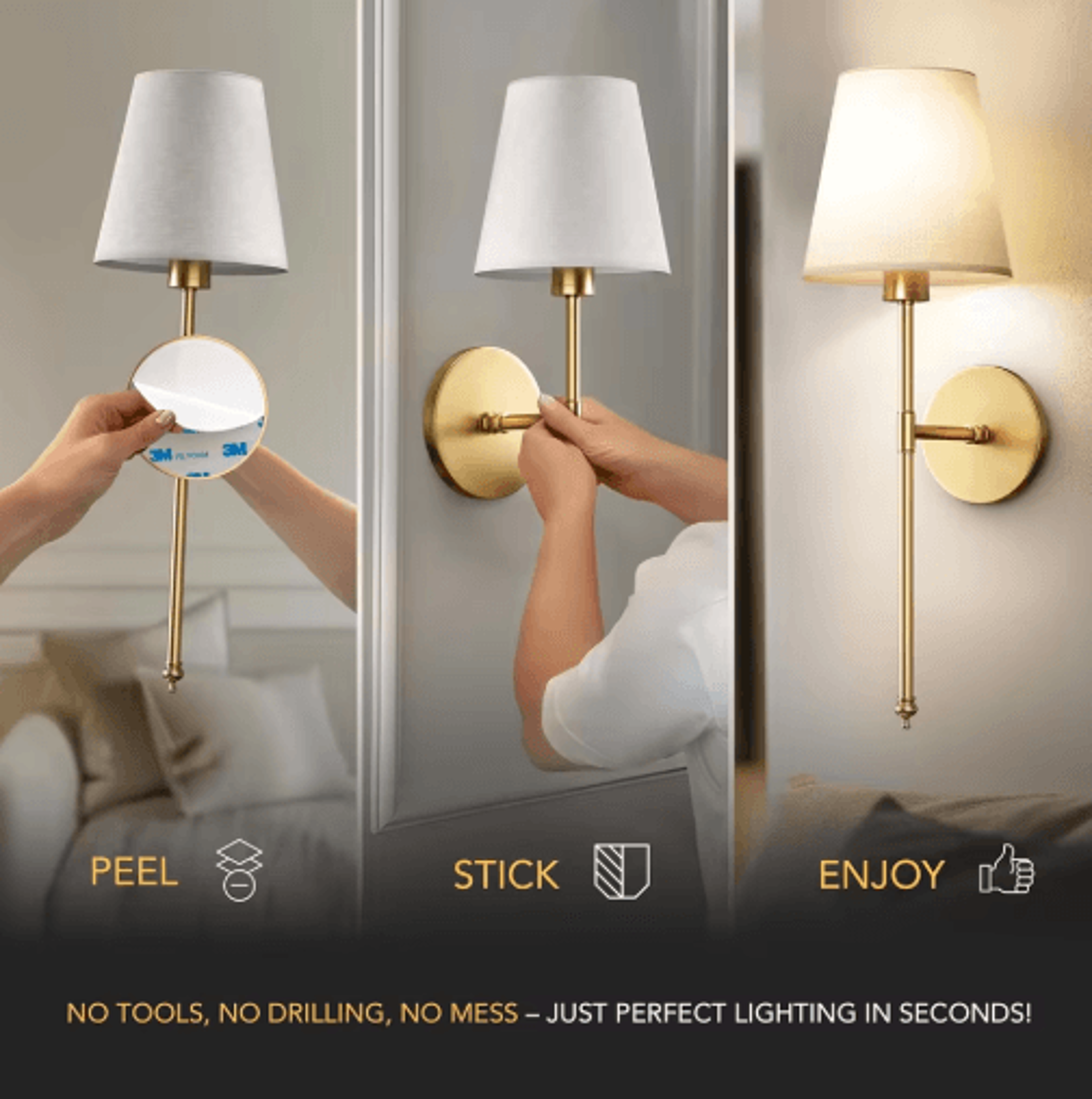 Wireless BatteryPowered Wall Lamp  Rechargeable LED Sconce With Remote  StickOnScrew Mount 6