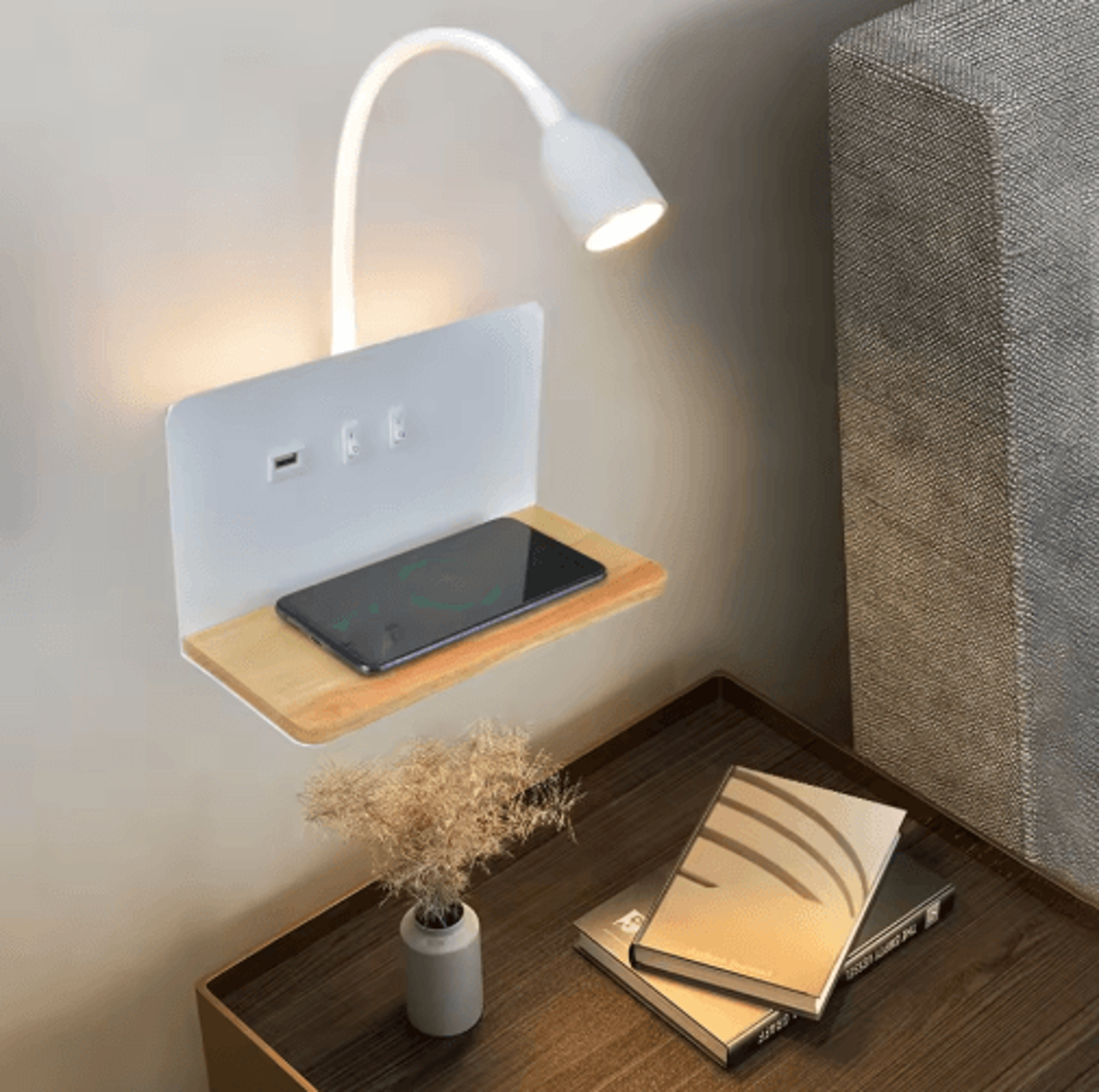 Modern 360 Rotatable LED Wall Lamp  USB  Wireless Charging Bedside Night Light With Switch 0