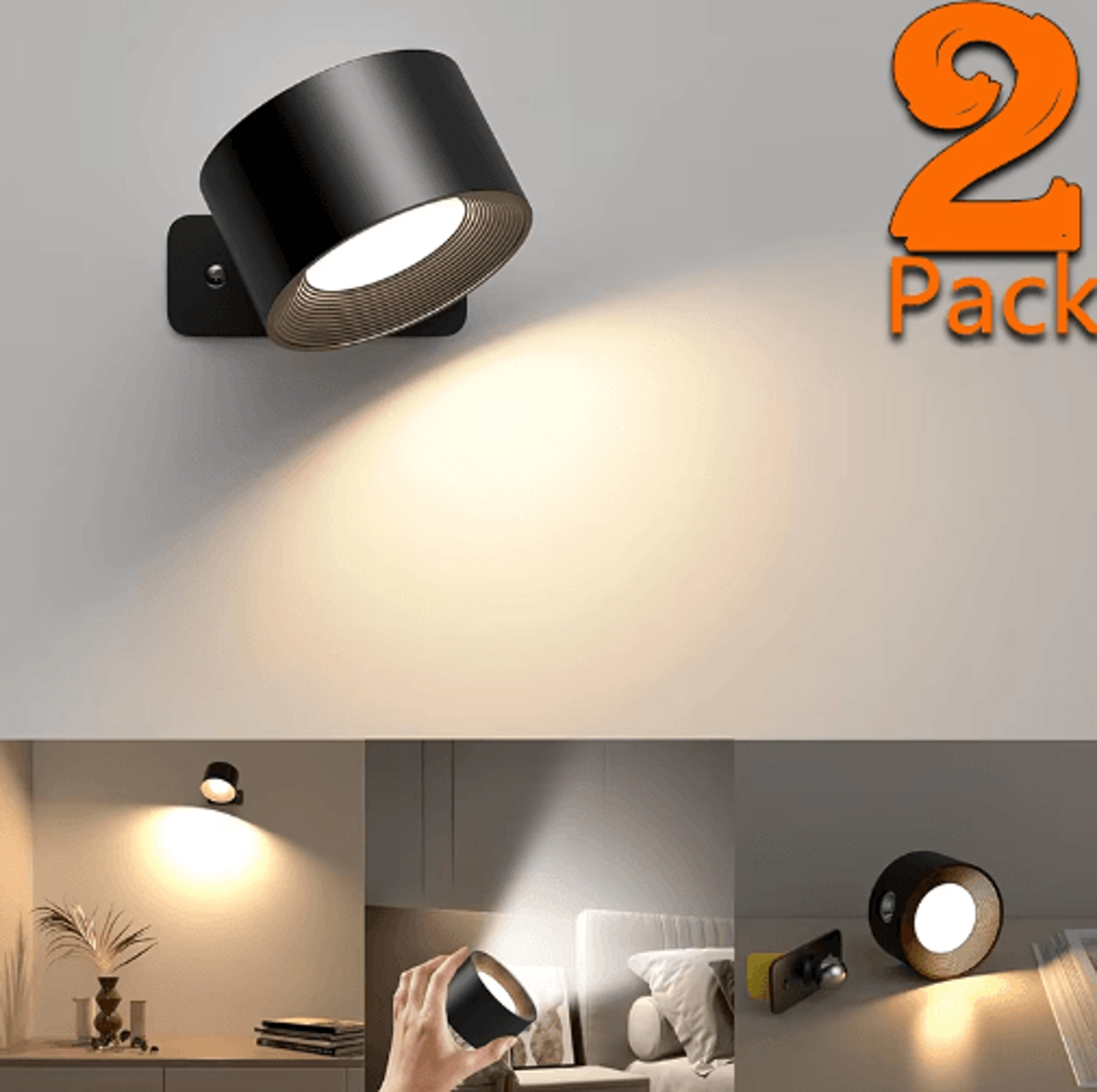 360 Rotatable Rechargeable LED Wall Lamp  Wireless Touch  Remote Control Reading Night Light 0