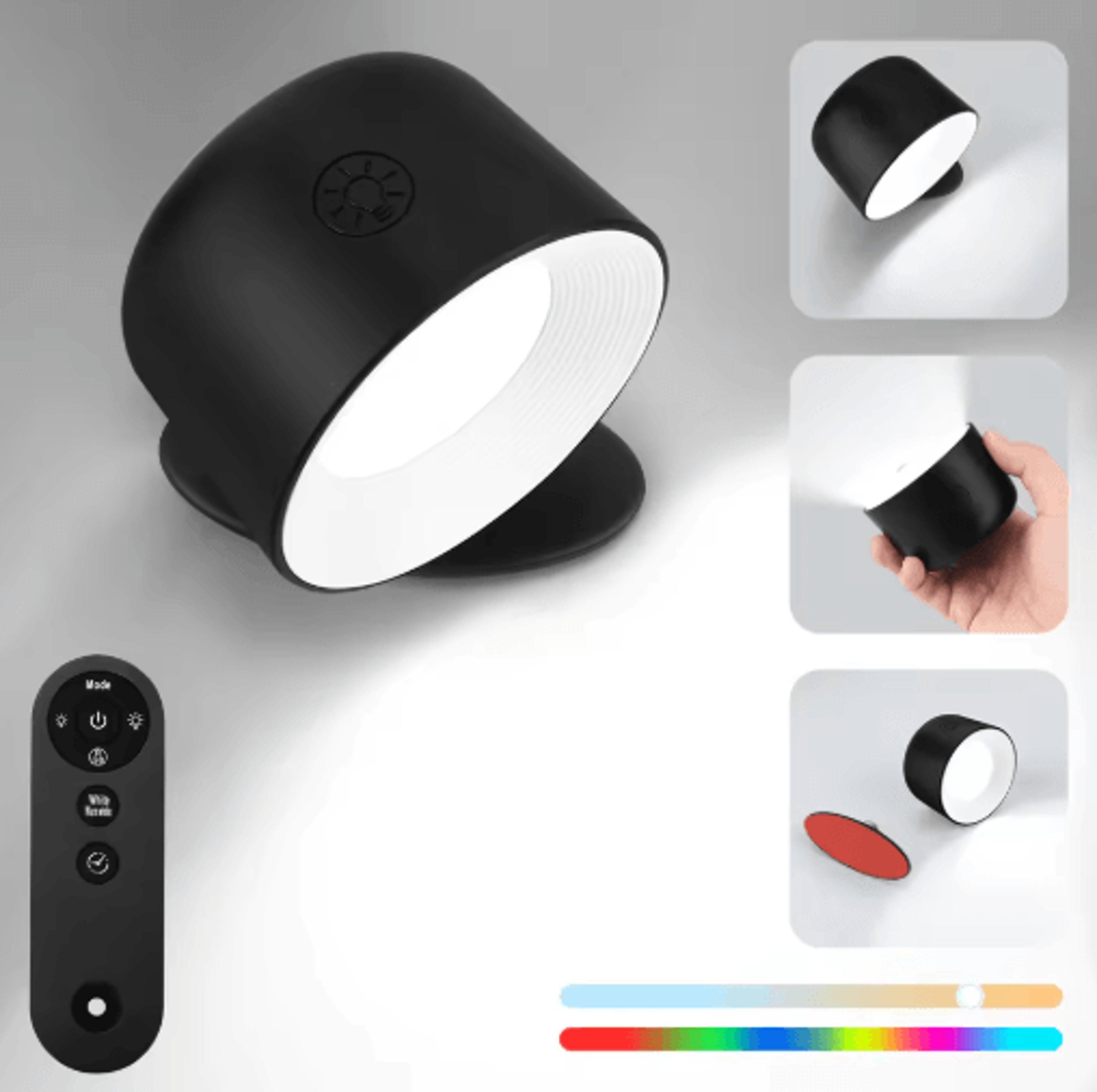 360 Rotating Magnetic Wall Lamp  Rechargeable Touch ColorChanging Night Light With Remote  Timer 2