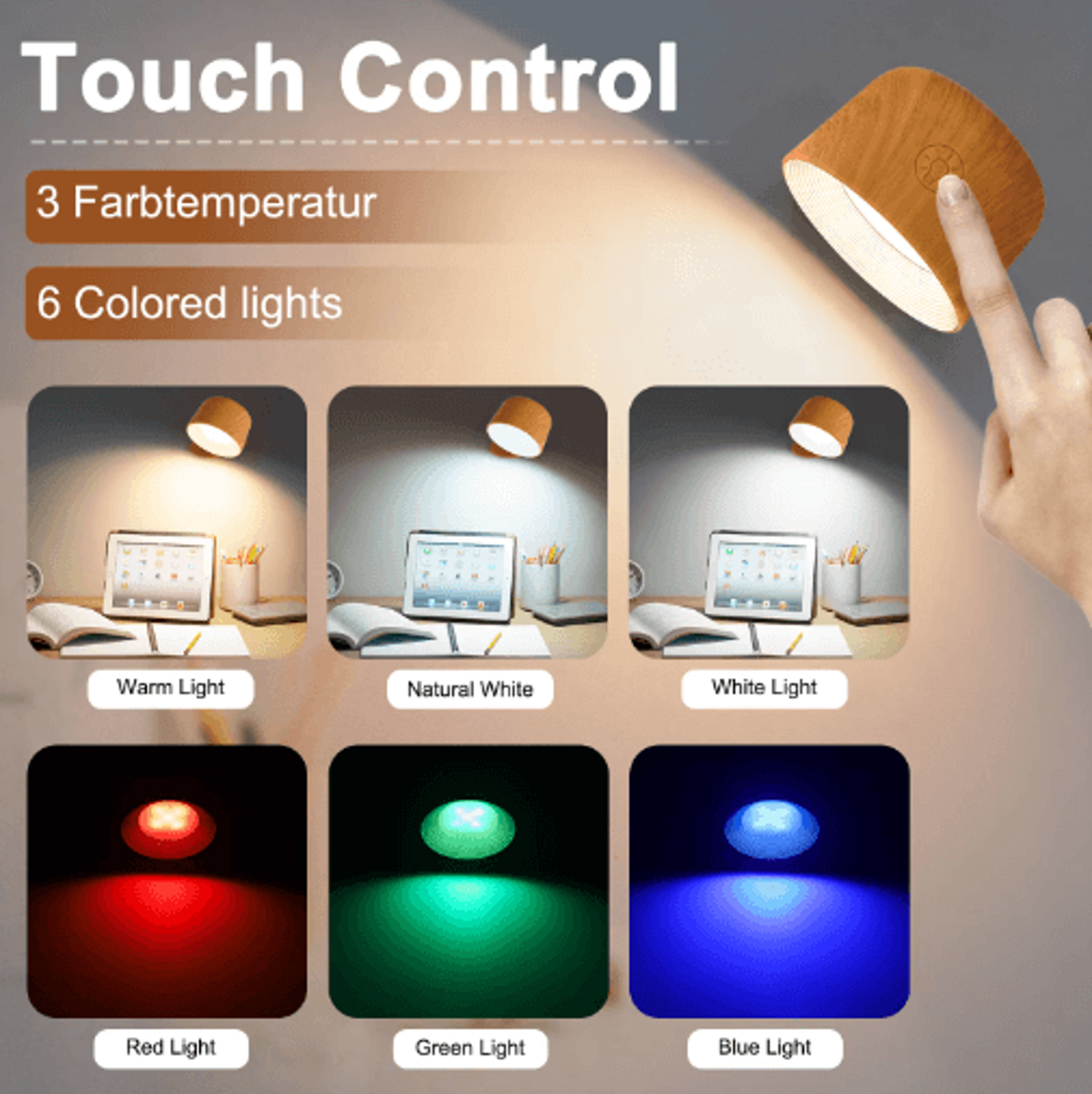 360 Rotating Magnetic Wall Lamp  Rechargeable Touch ColorChanging Night Light With Remote  Timer 7