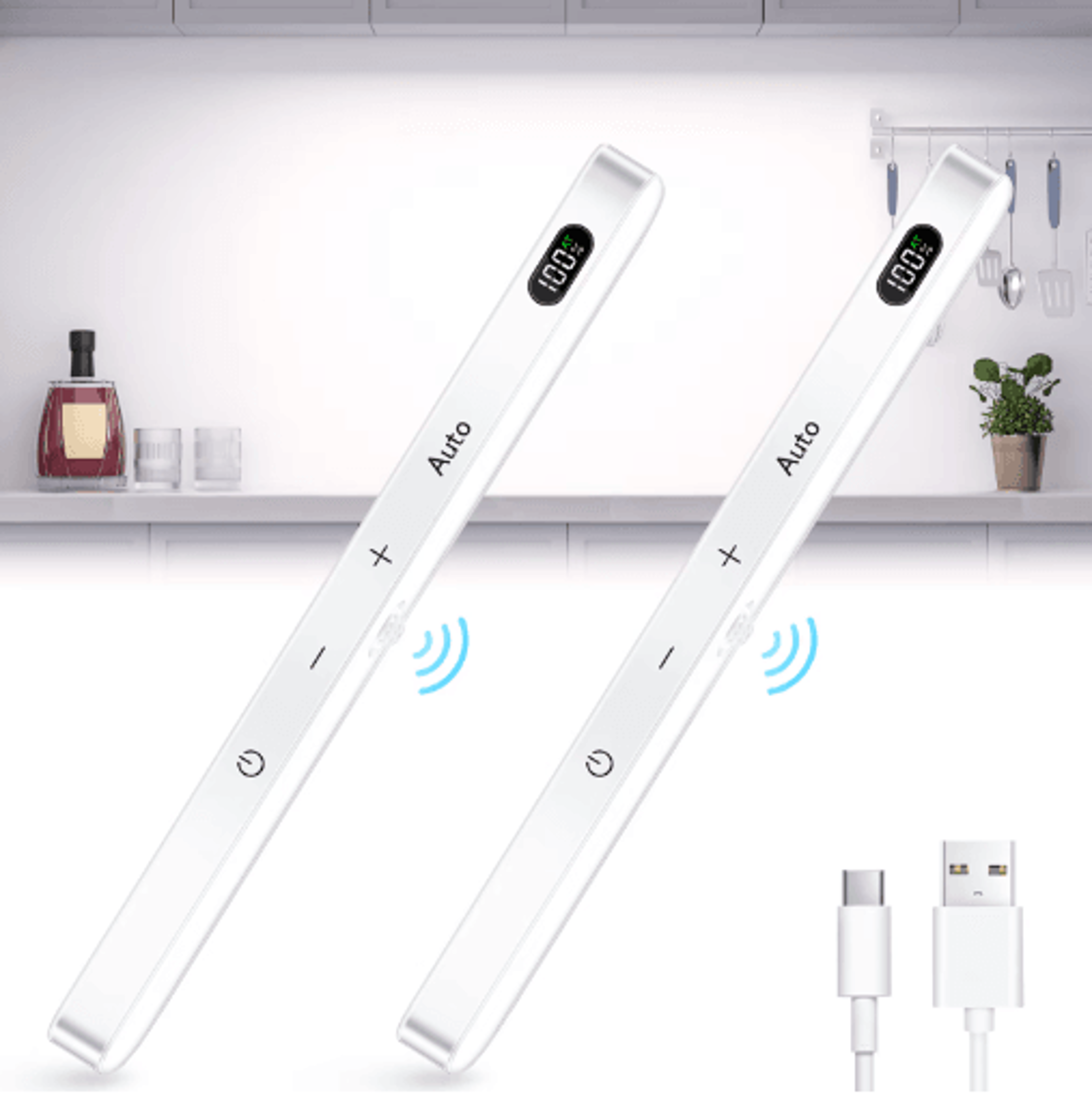 WILLED 60LED Rechargeable Under Cabinet Light  Motion Sensor Touch Light Bar With Battery Display 0