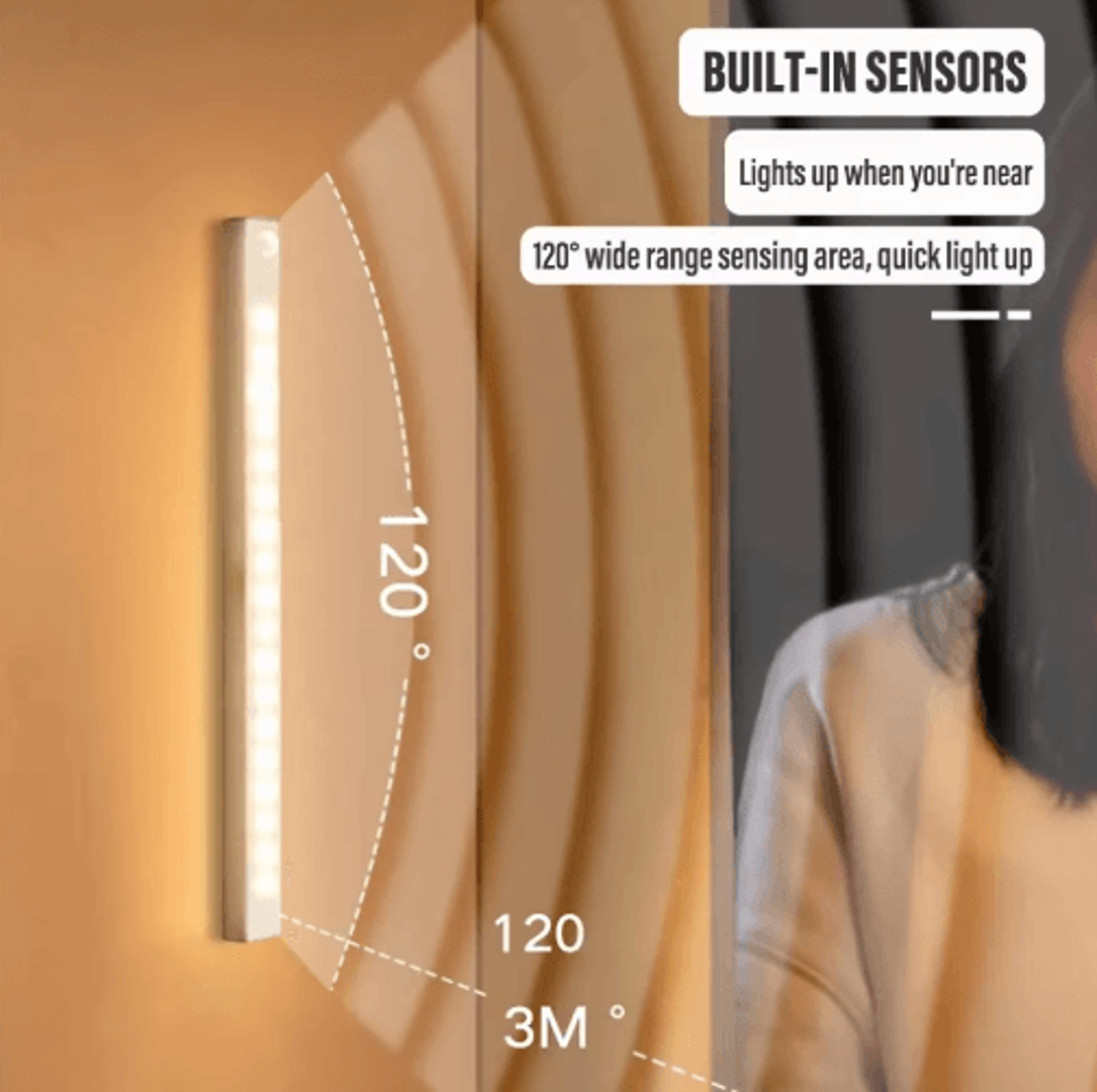 TypeC Rechargeable LED Motion Sensor Light  Wireless Under Cabinet Closet  Stair Night Lamp 9