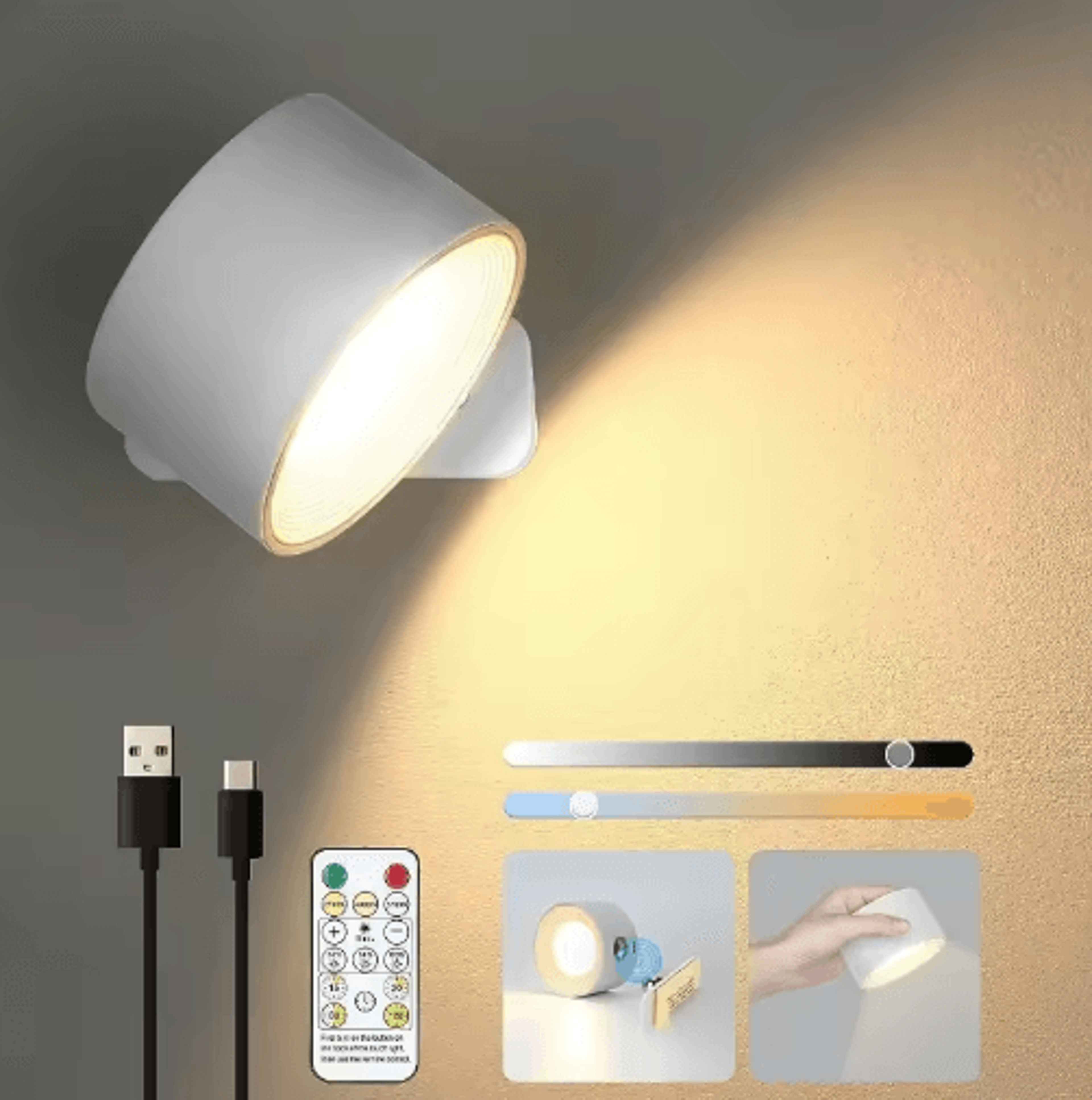 USB Rechargeable Magnetic LED Wall Lamp  Touch  Remote Control Cordless Bedside Reading Light 0