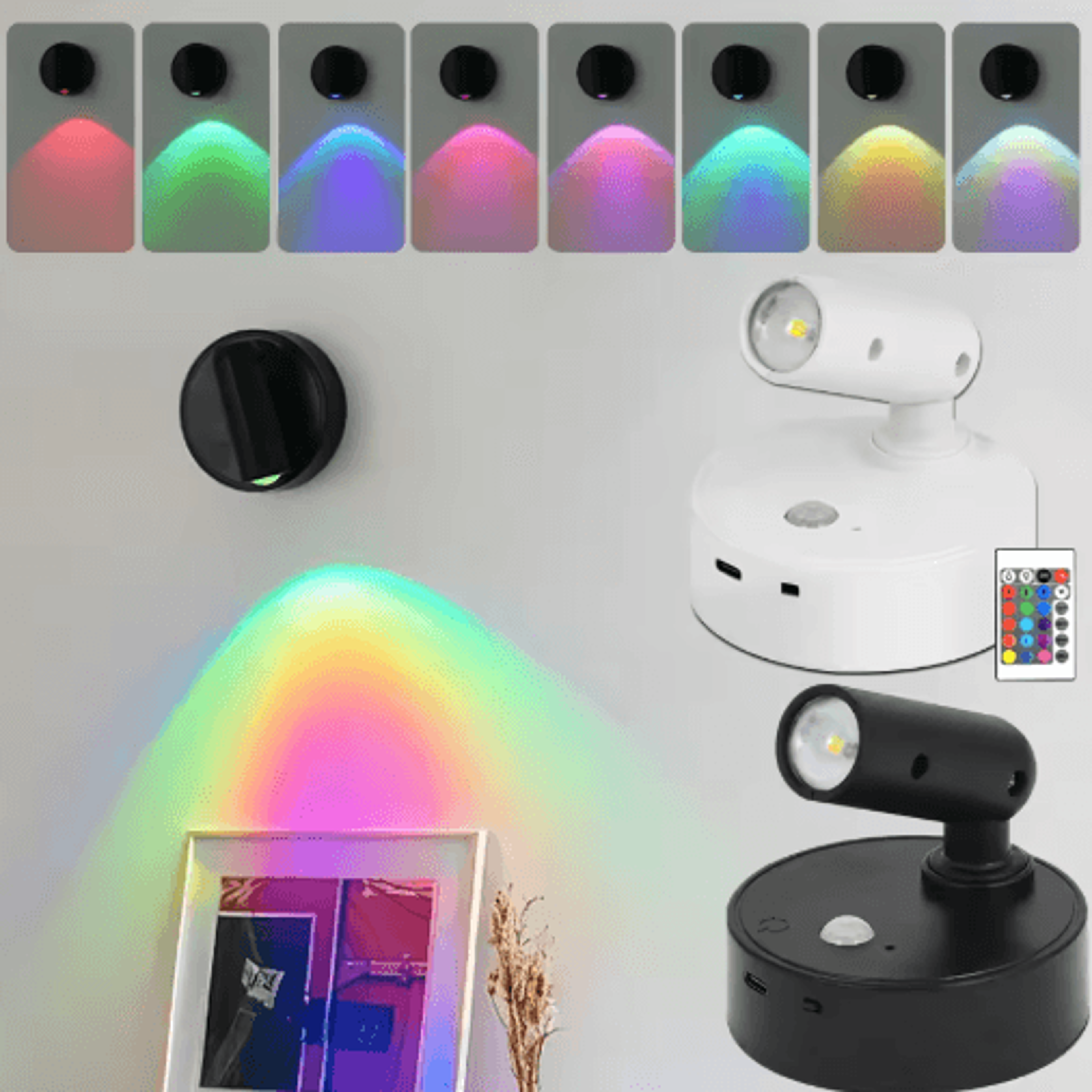 Magnetic Rechargeable LED Motion Sensor Wall Light  Dimmable Picture  Cabinet Spotlight With Remote 0