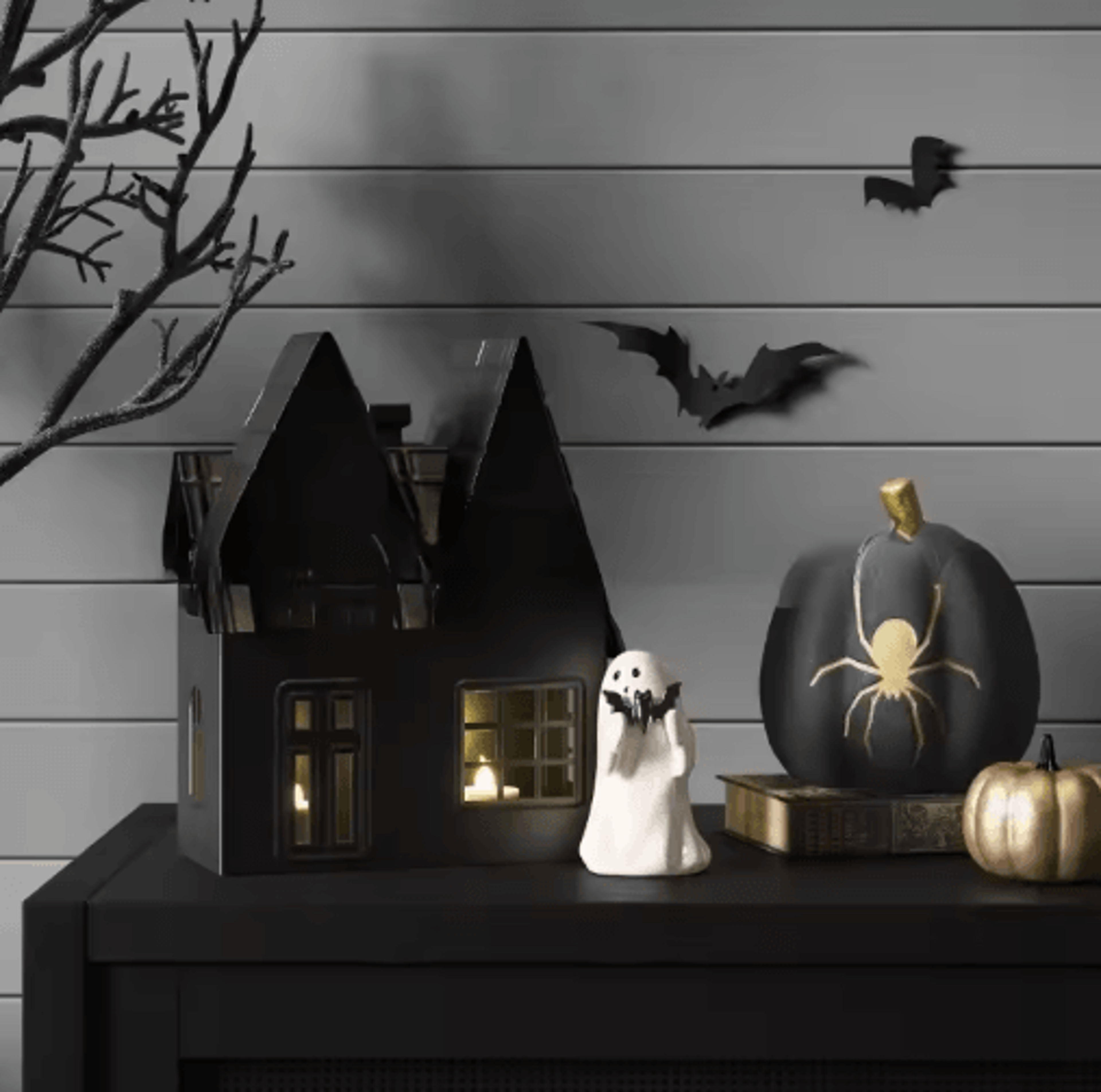 Cute Halloween Ghost Holding Pink Pumpkin  BatThemed Decorative Statue For Home  Party Decor 4