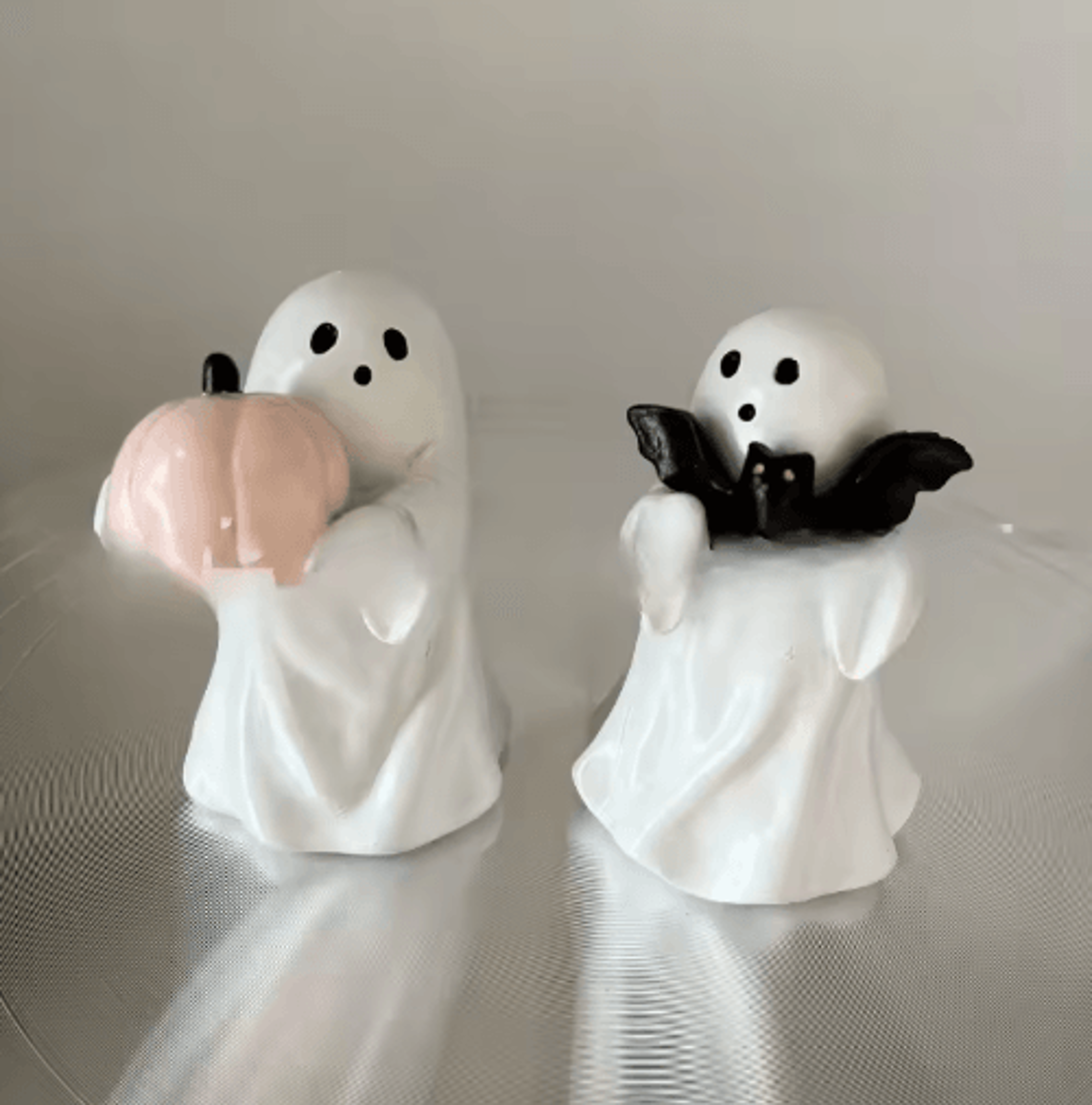 Cute Halloween Ghost Holding Pink Pumpkin  BatThemed Decorative Statue For Home  Party Decor 0