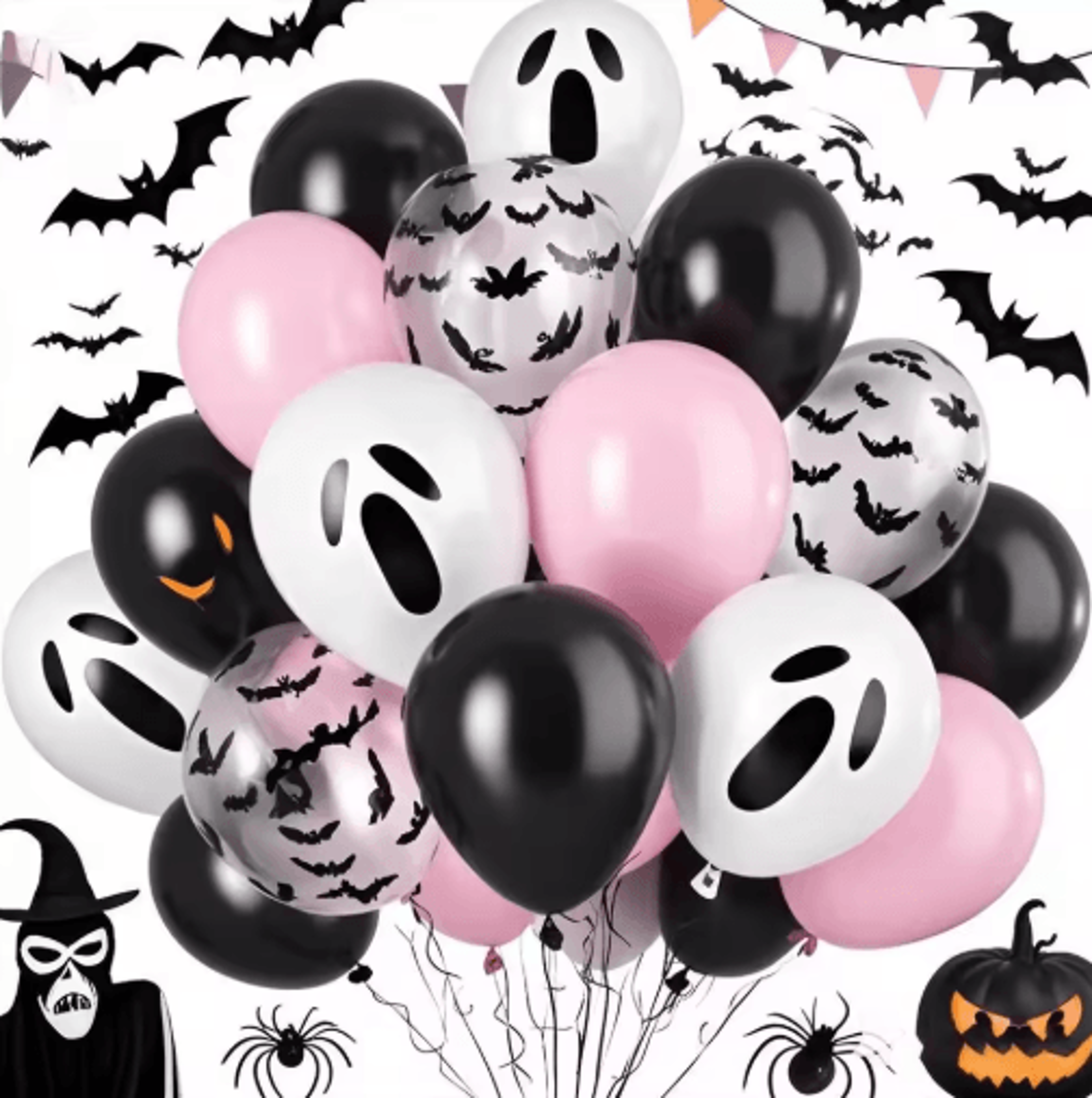 20Piece Pink  Black Halloween Balloon Set  Ghost  Bat Confetti Balloons For Spooky Parties 7