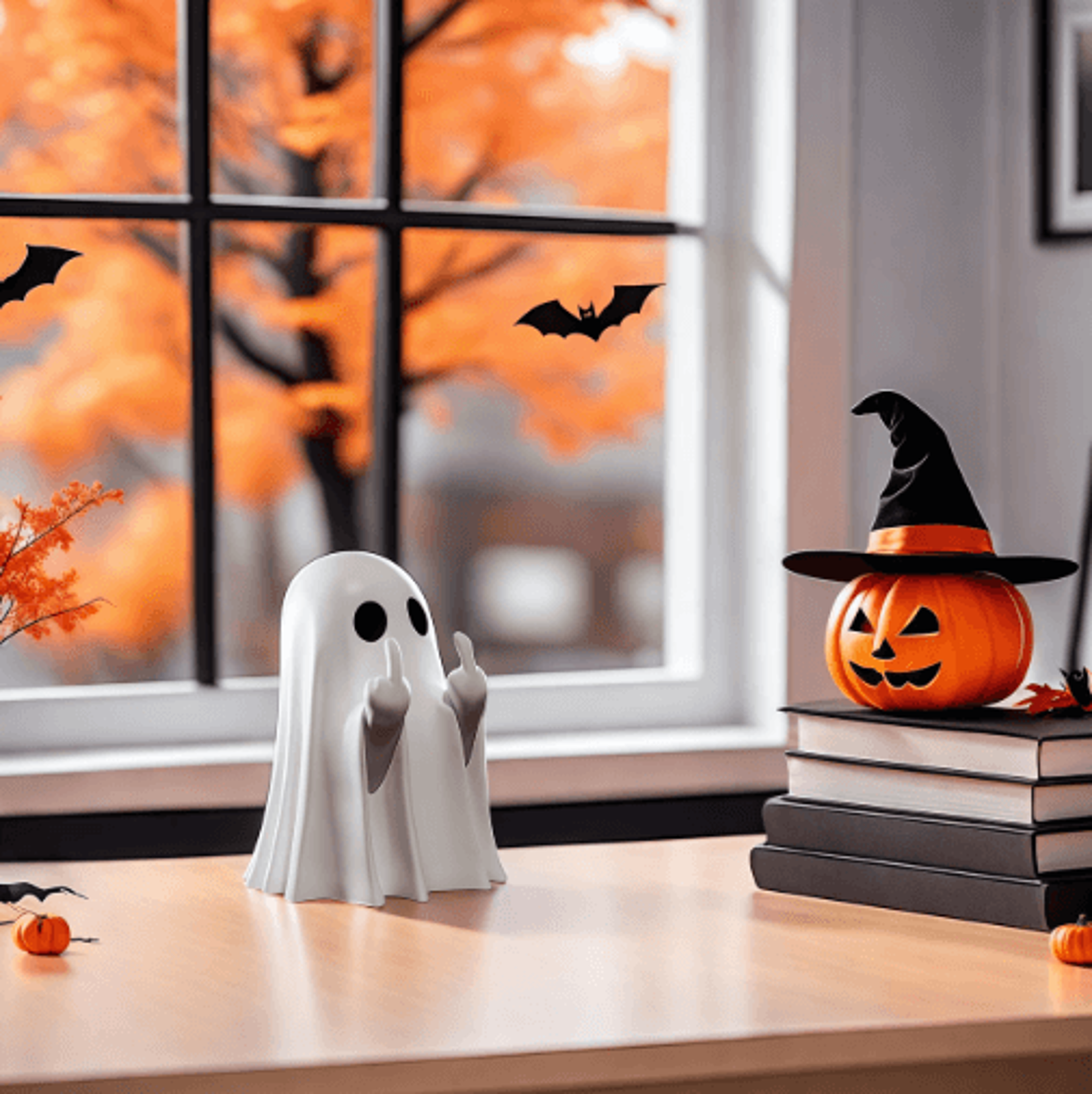 Cute Middle Finger Ghost Statue  Small Spooky Halloween Figurine For Coffee Table  Shelf Decor 5