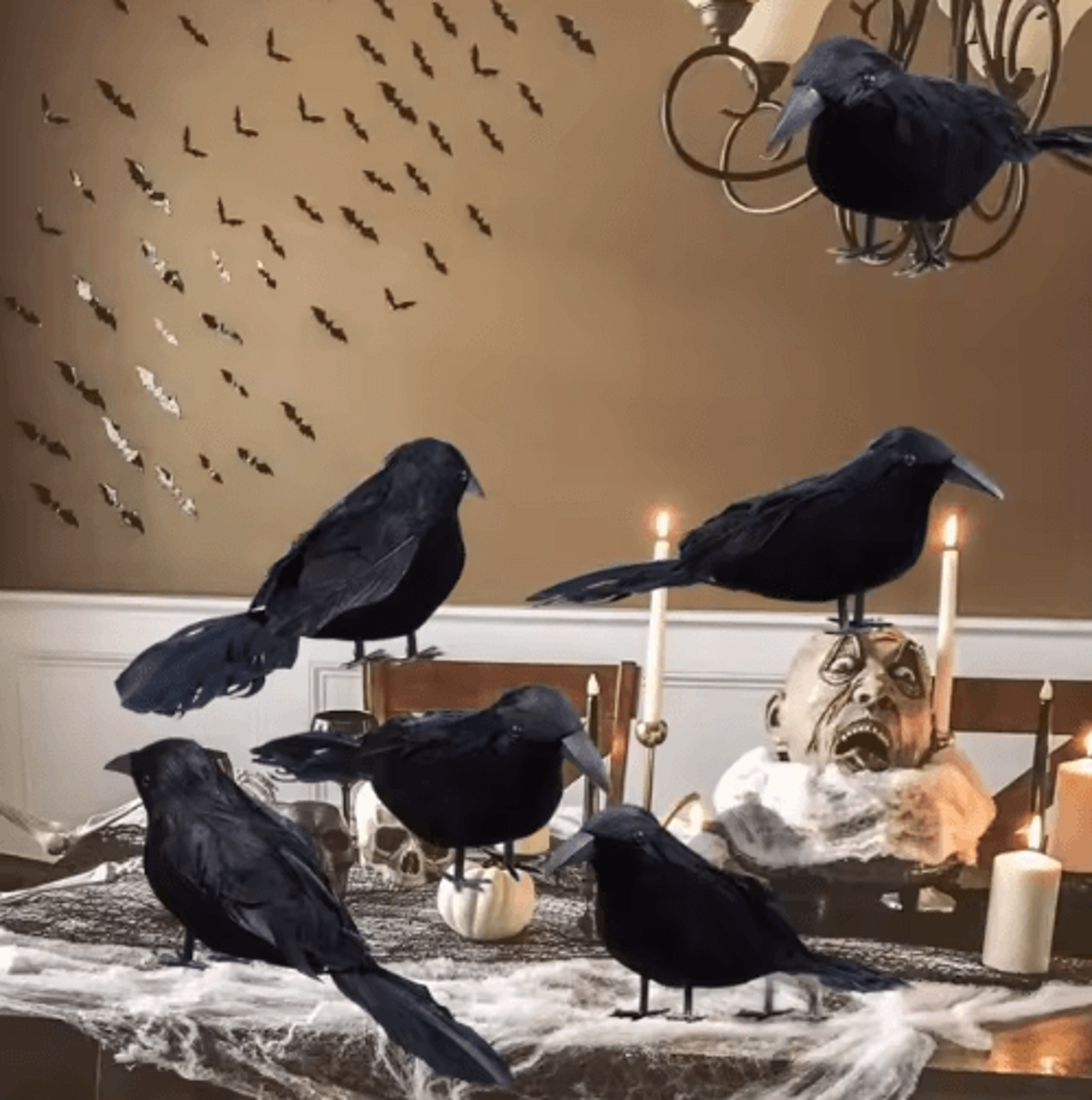 6Piece Realistic Artificial Black Crows  Halloween Raven Props For Haunted House  Party Decor 9