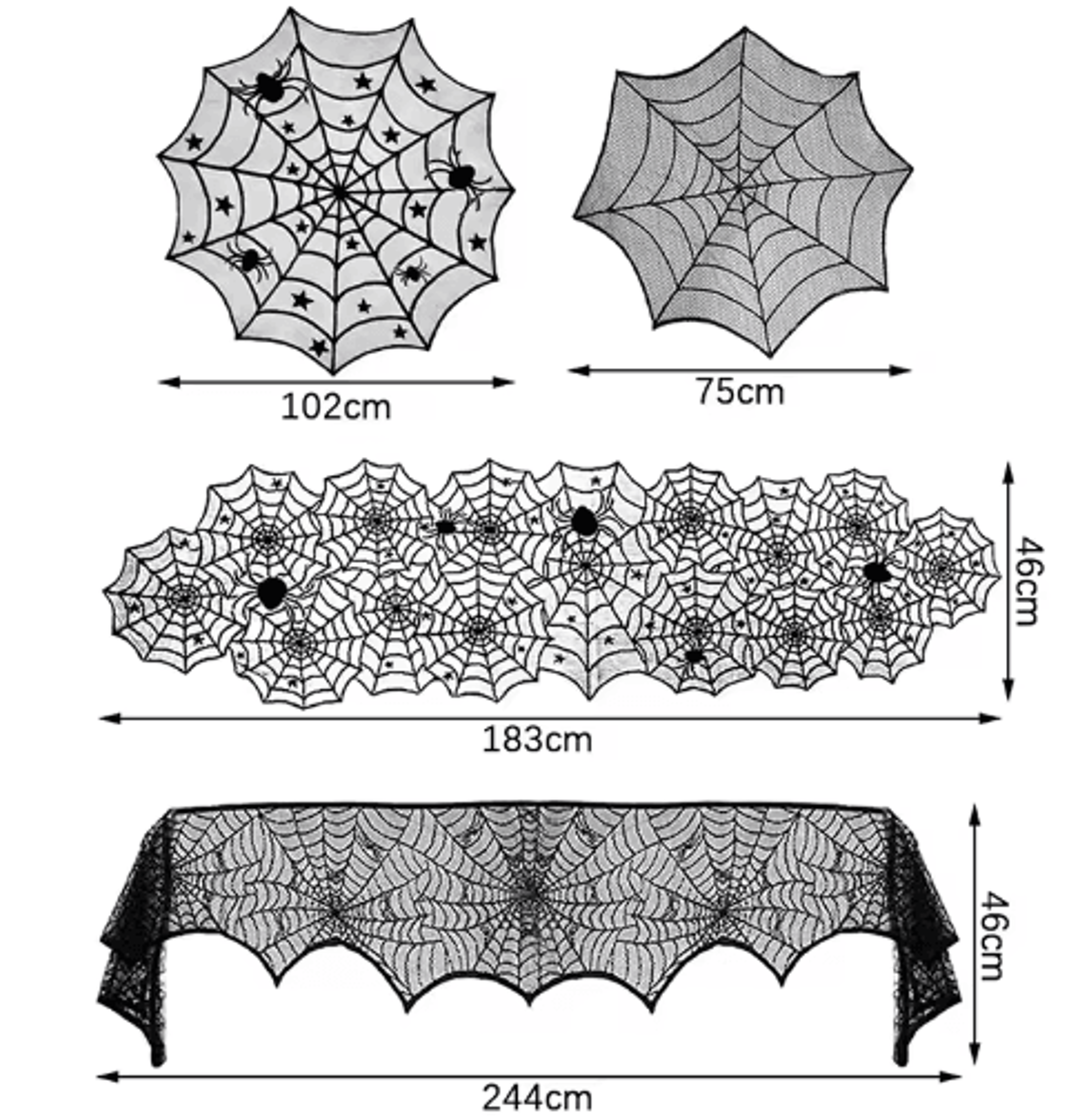 Black Lace Spider Web  Skull Halloween Tablecloth  Skeleton Fireplace Mantel Scarf  Party Decor 3