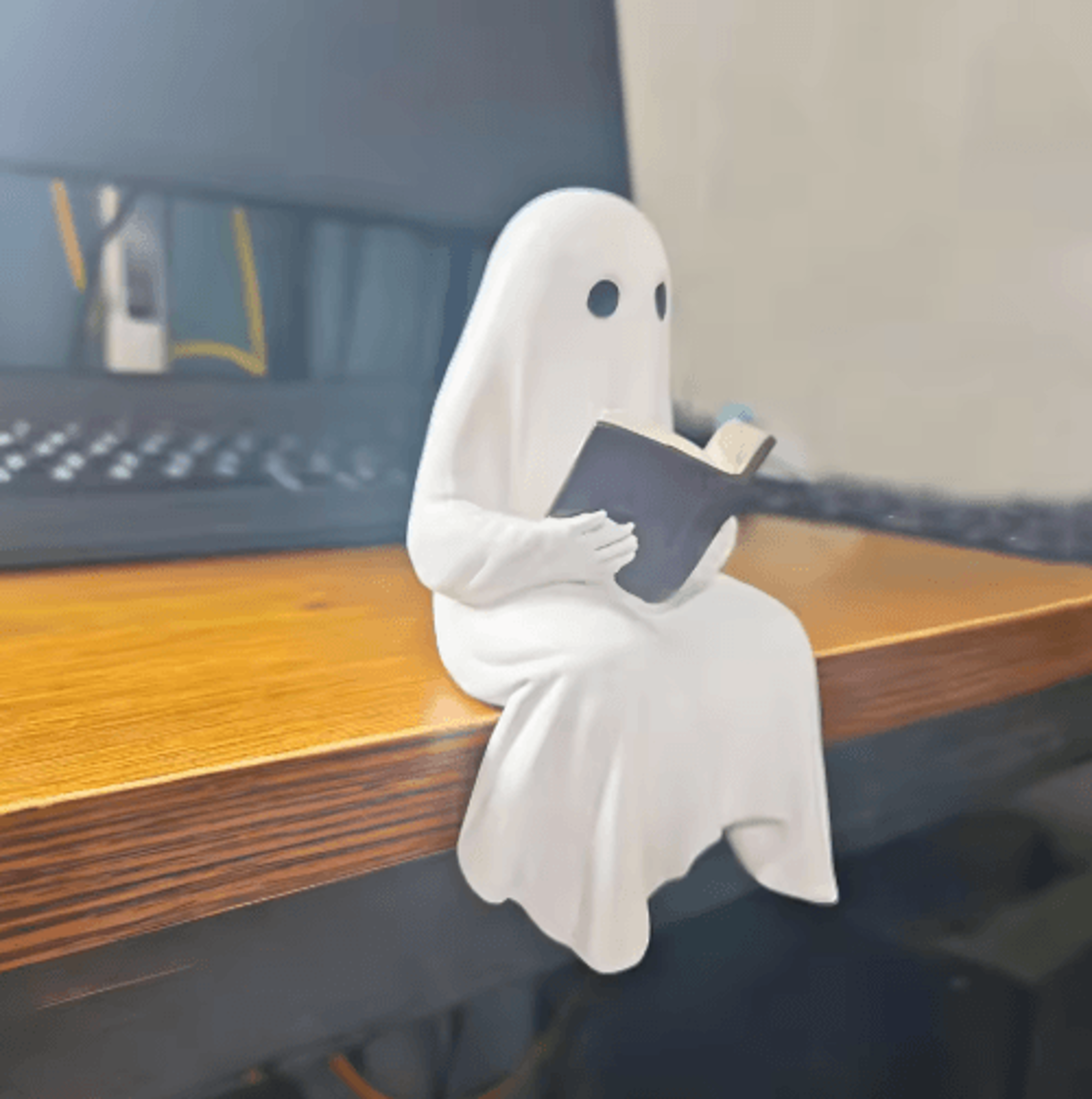 Reading Ghost Statue  Cute Resin Halloween Book Lover Figurine For Home Office  Shelf Decor 3