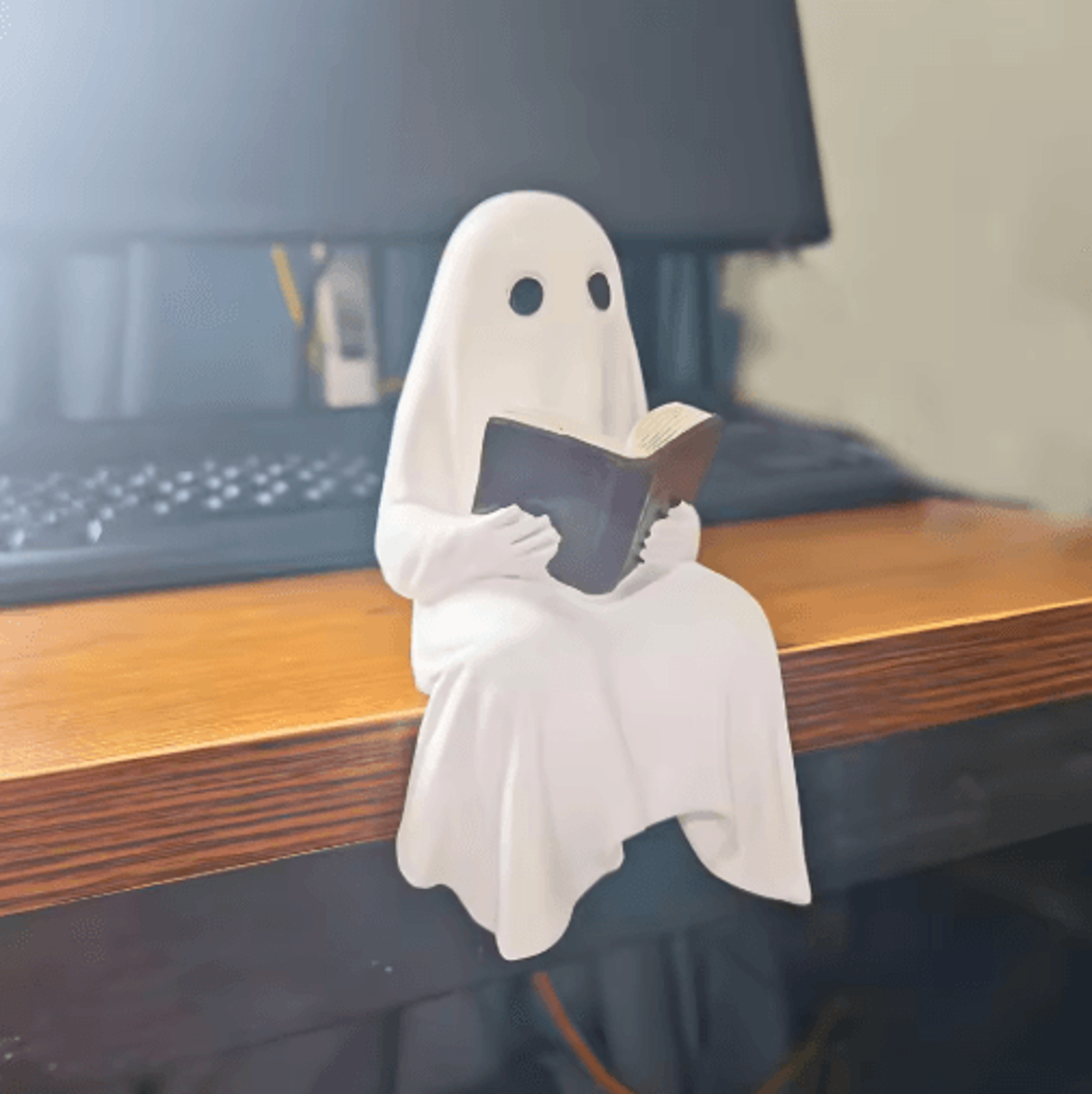 Reading Ghost Statue  Cute Resin Halloween Book Lover Figurine For Home Office  Shelf Decor 0