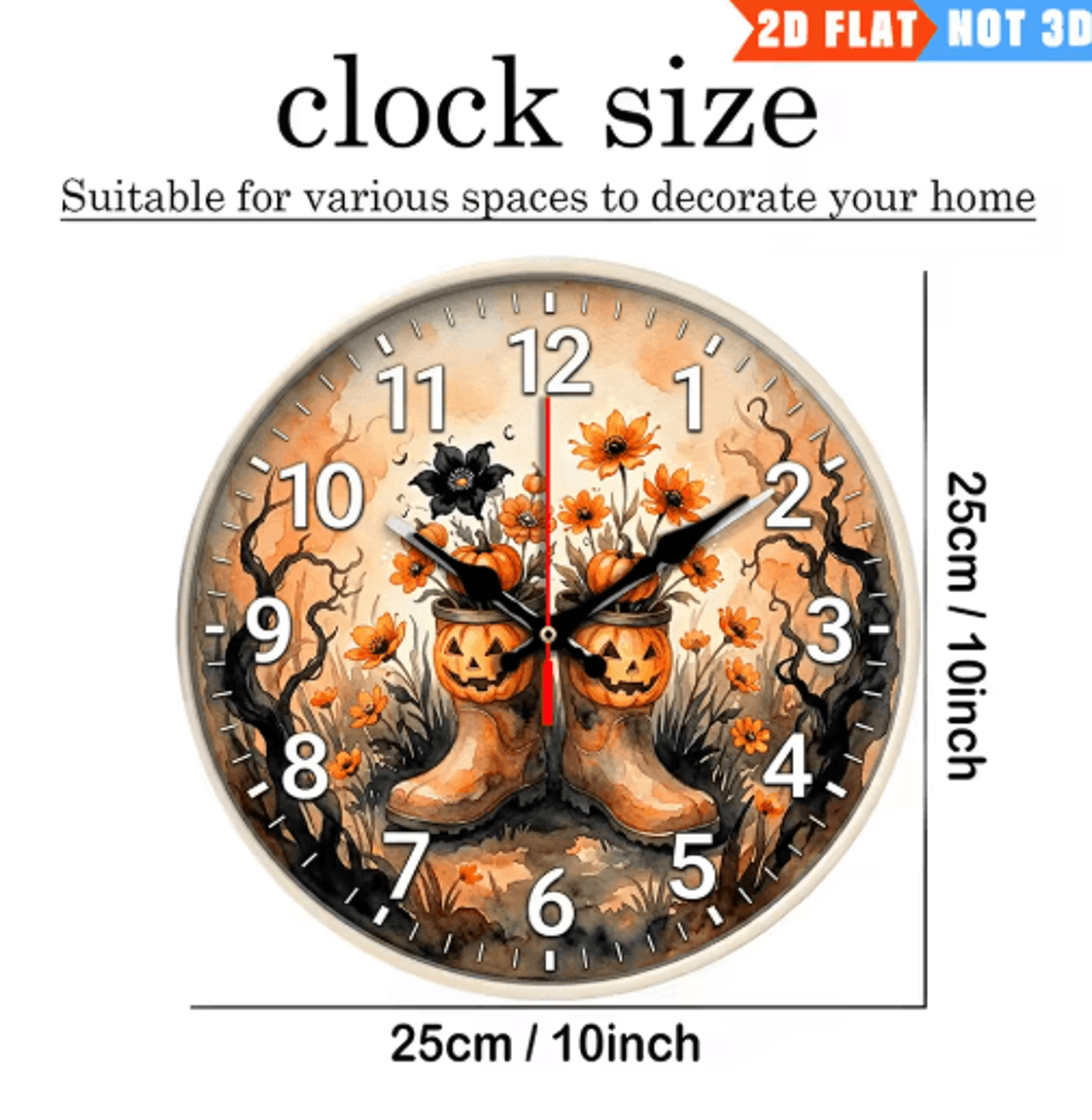 10Inch Pumpkin Head Wall Clock  Fun 2D Rain Boots Silent BatteryOperated Halloween Home Decor 4