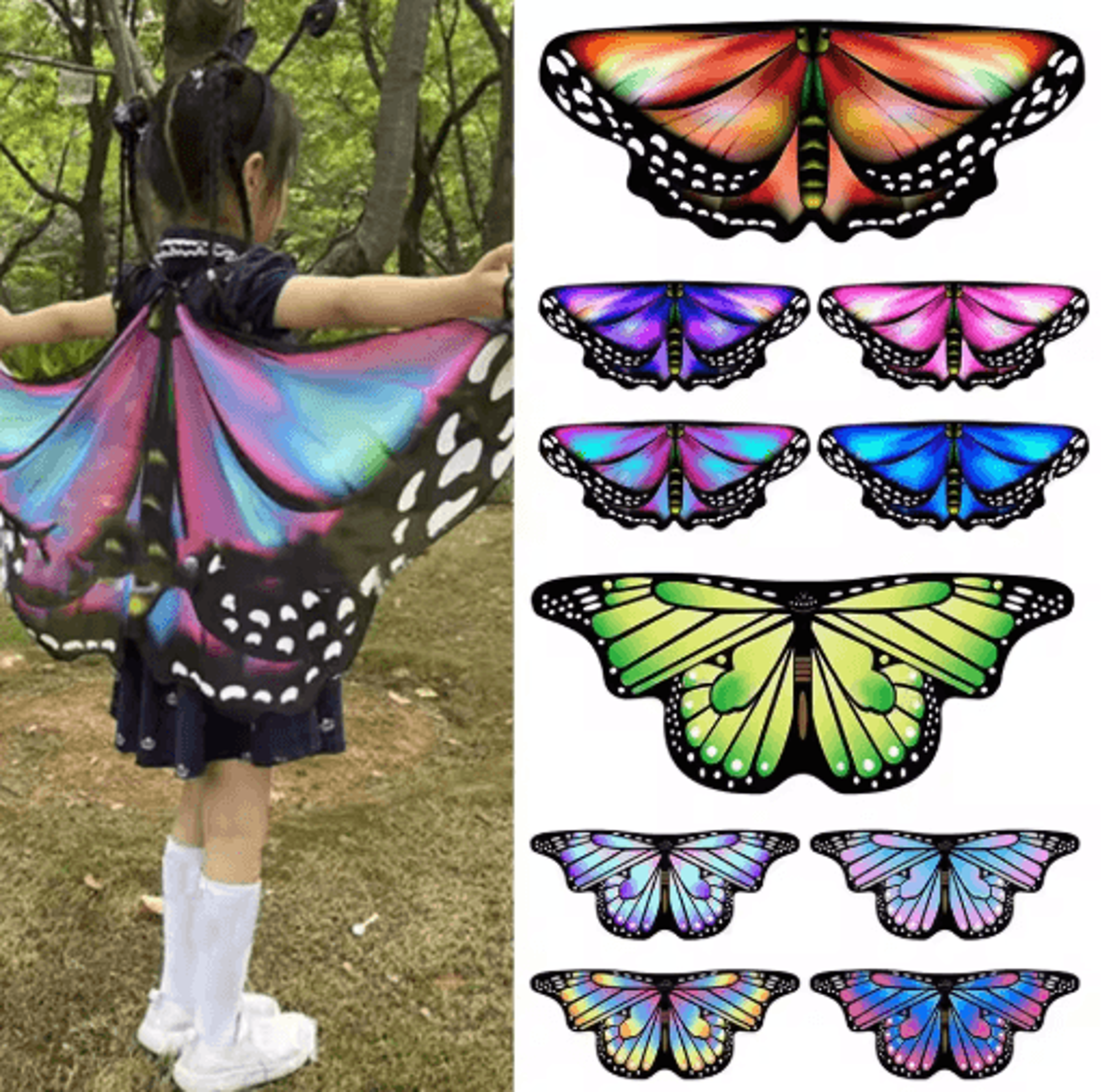 Colorful Butterfly Wings Cape For Kids  Girls Fairy Pixie Shawl Cloak Costume For DressUp  Parties 0