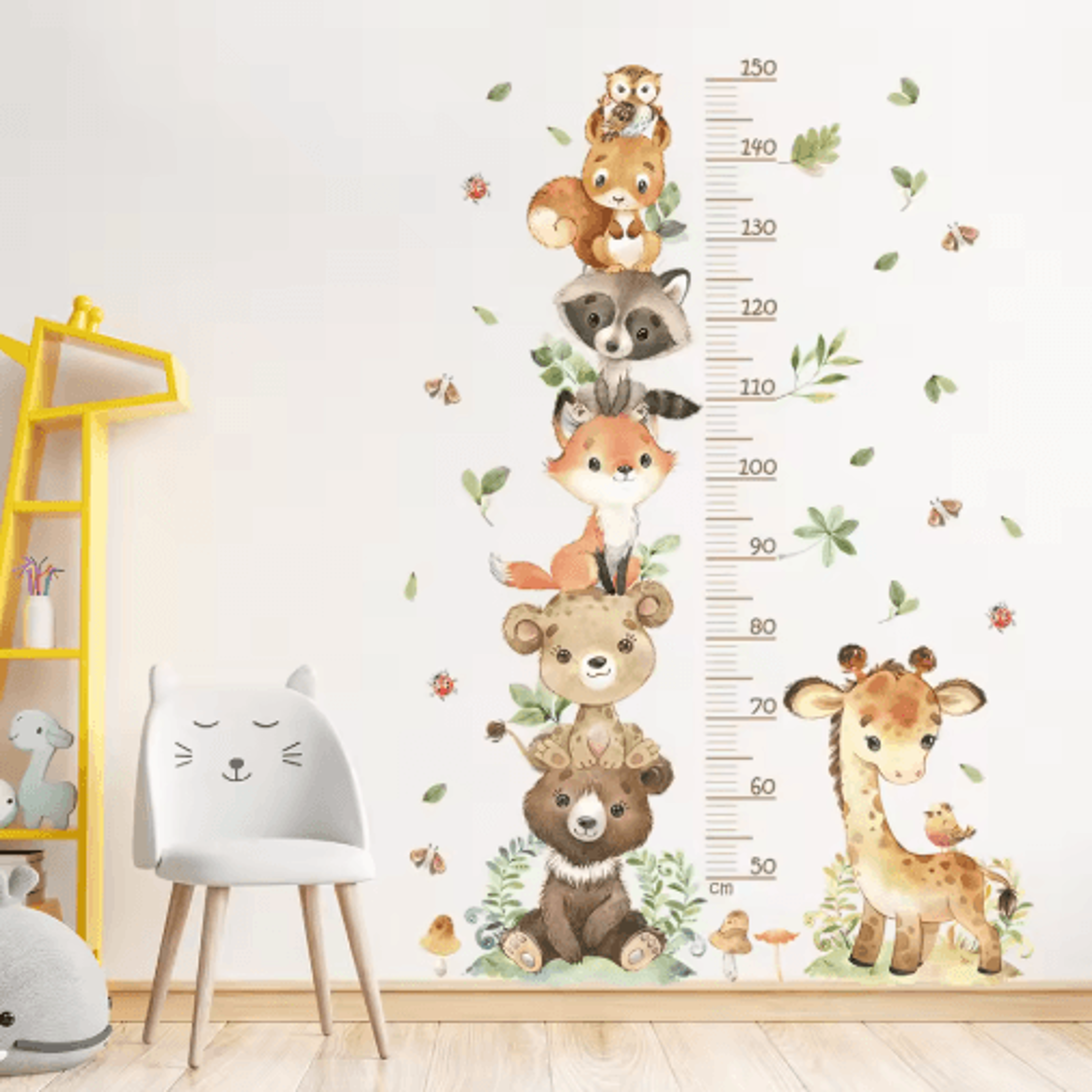 3PCS Cartoon Animal Height Chart Wall Stickers  Removable Kids Growth Ruler 14
