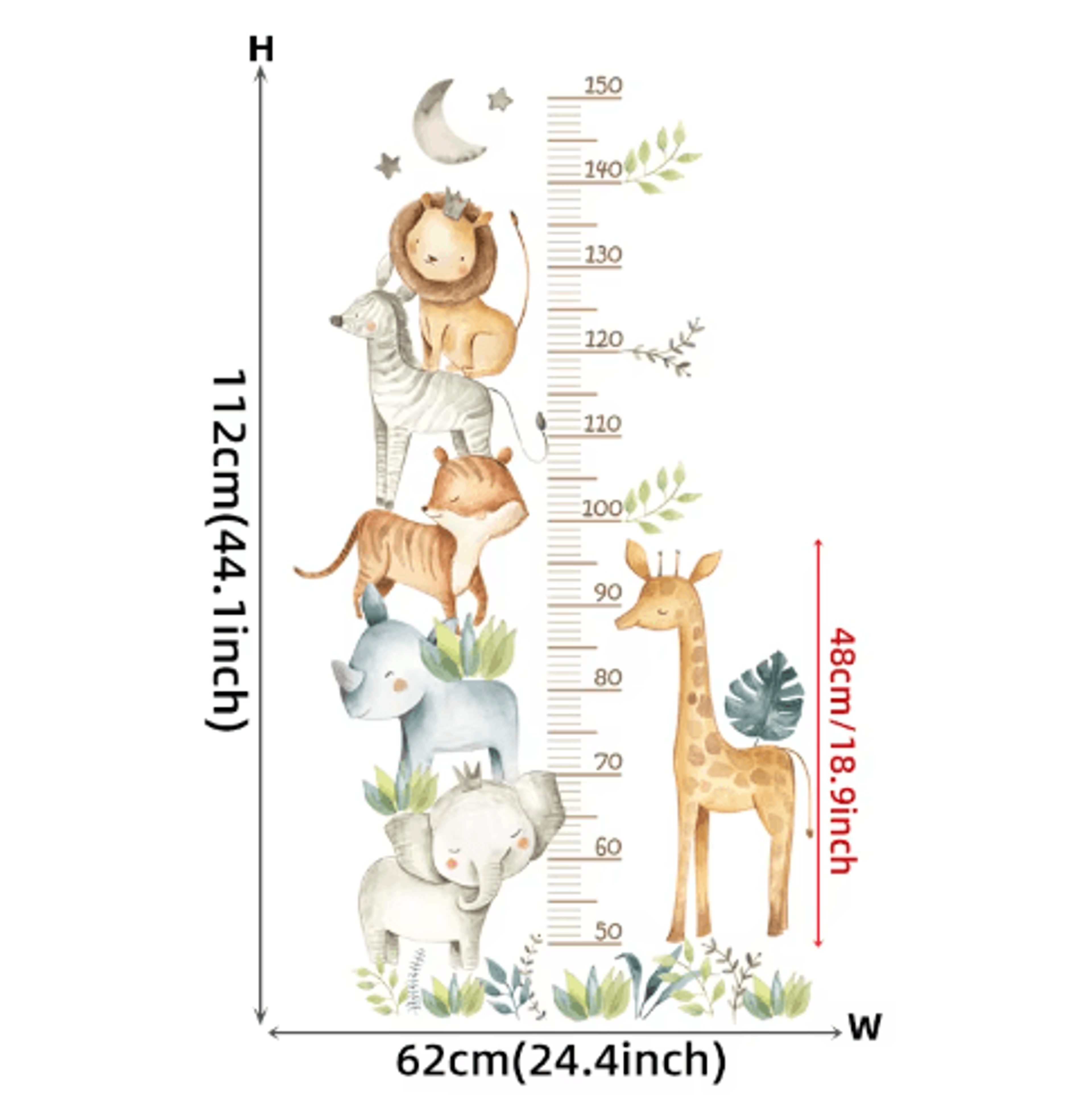 3PCS Cartoon Animal Height Chart Wall Stickers  Removable Kids Growth Ruler 19