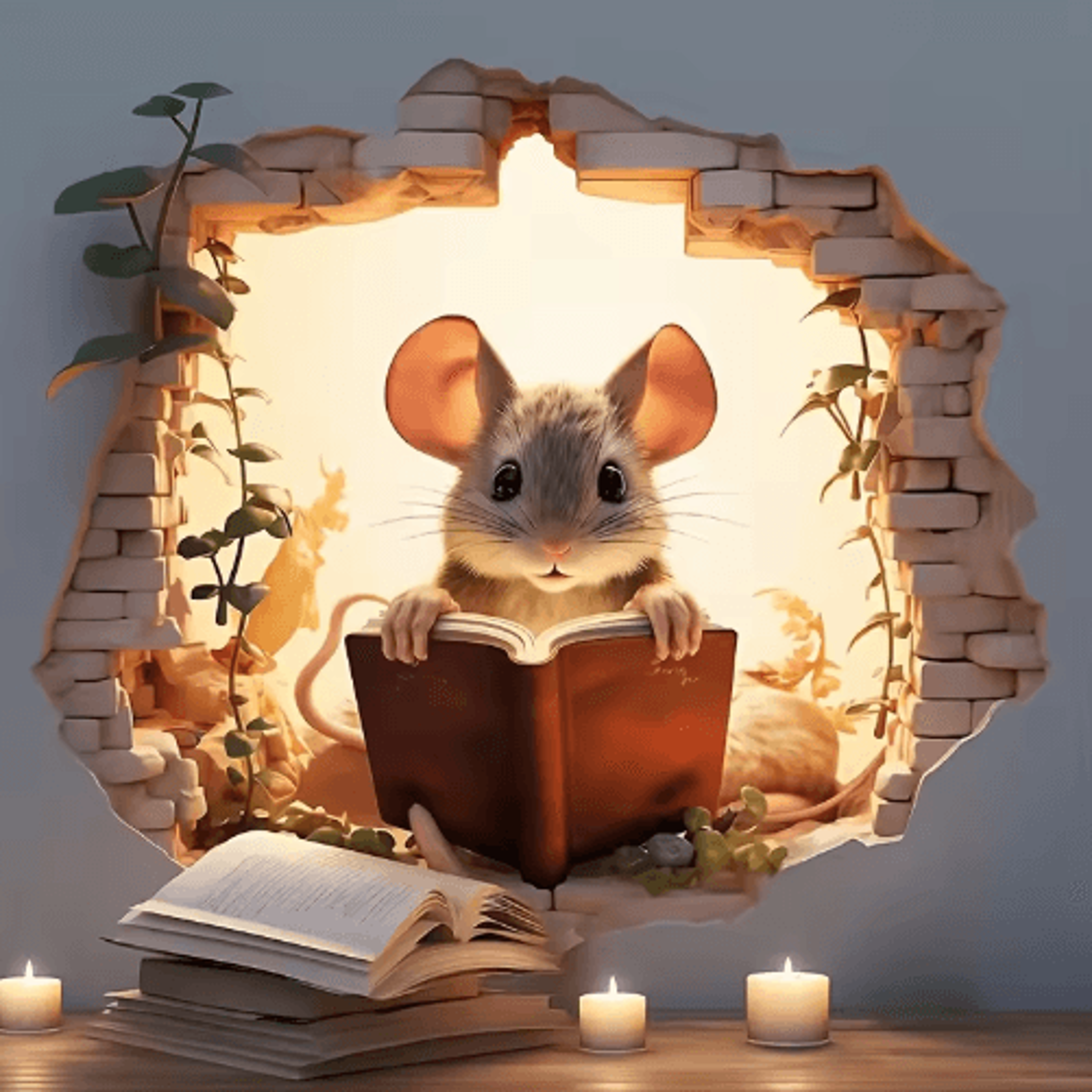 3D Reading Mouse Wall Sticker  Cute Removable Vinyl Animal Decal 4