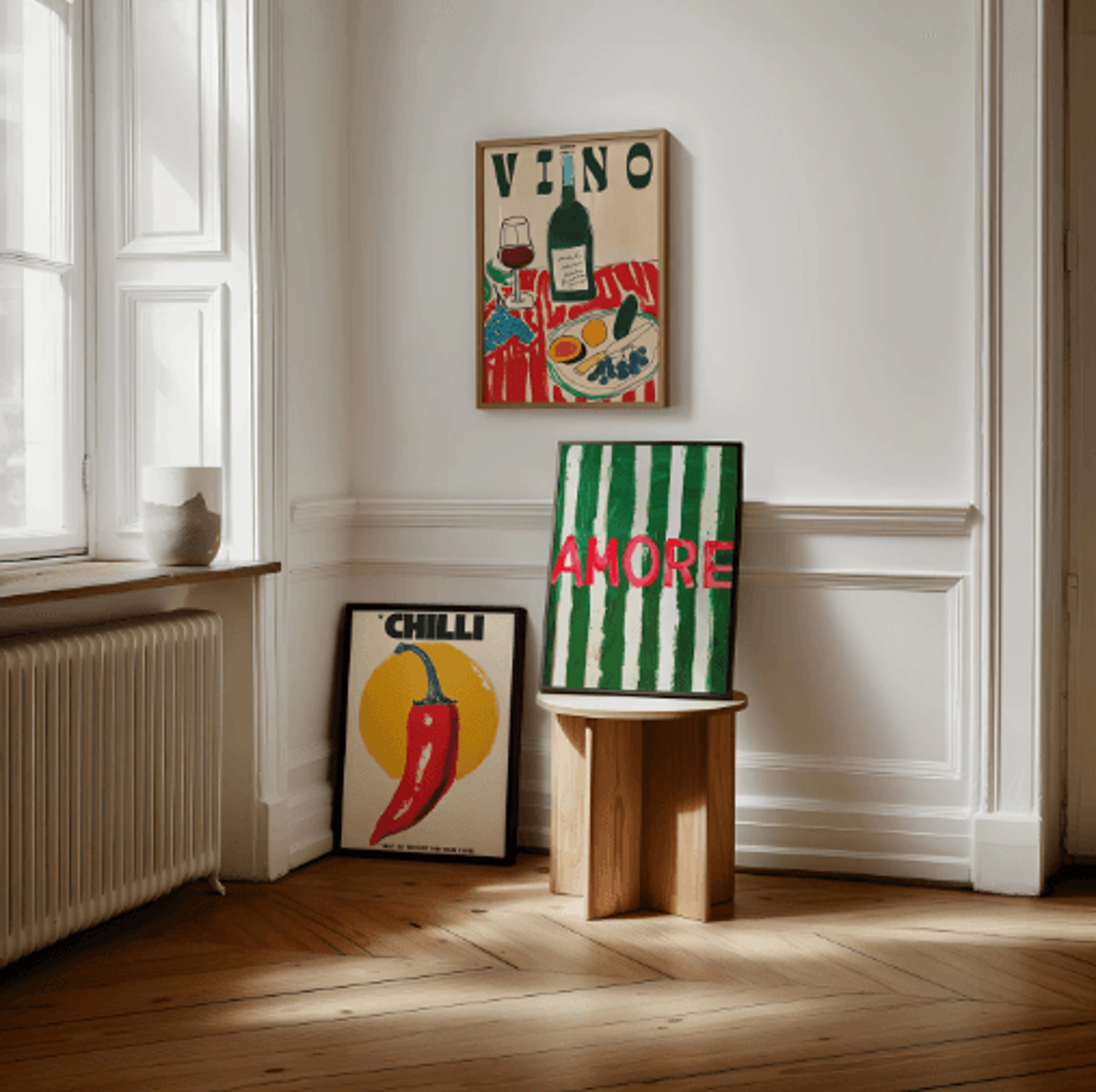 Amore Green Striped Kitchen Wall Art Canvas Print 23