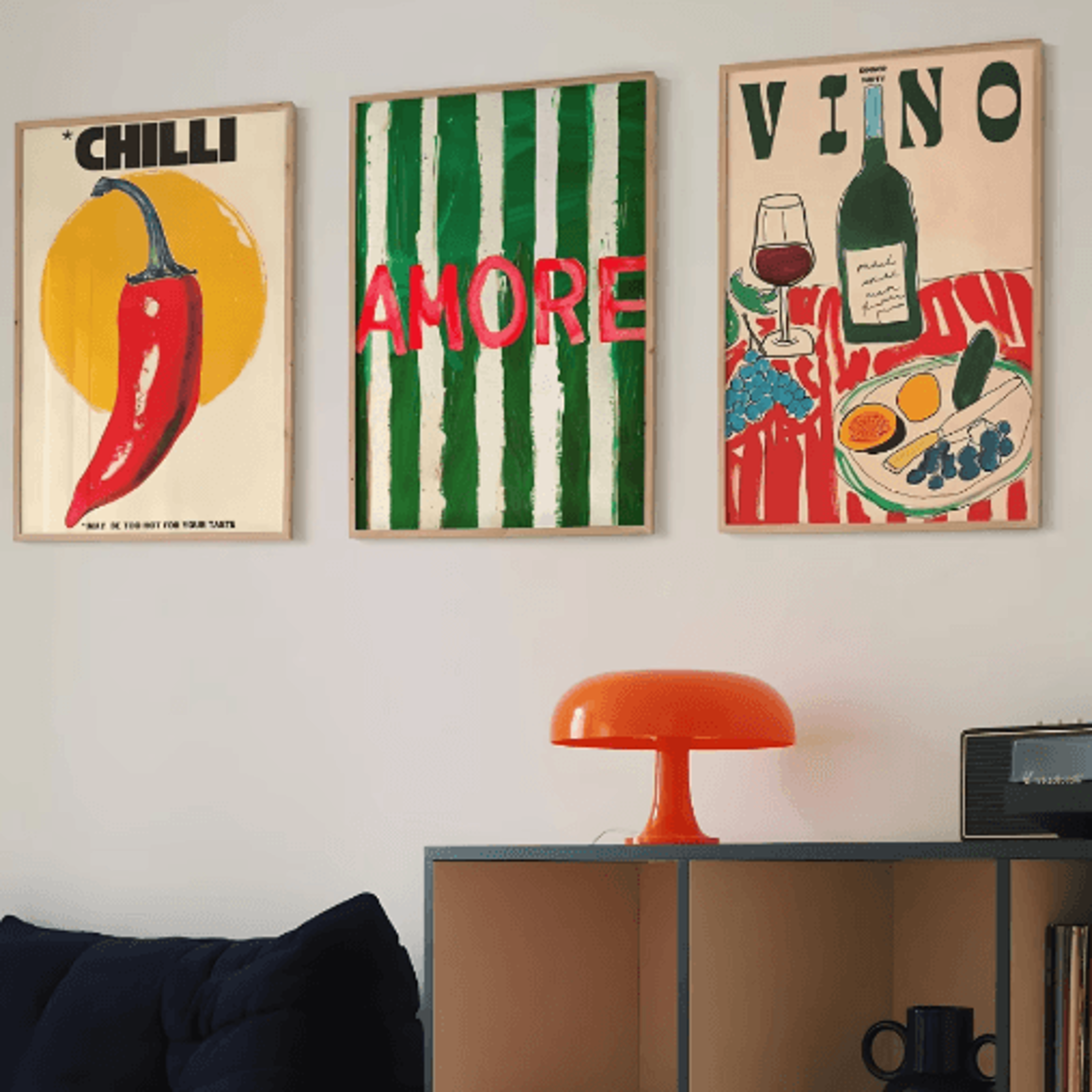 Amore Green Striped Kitchen Wall Art Canvas Print 0