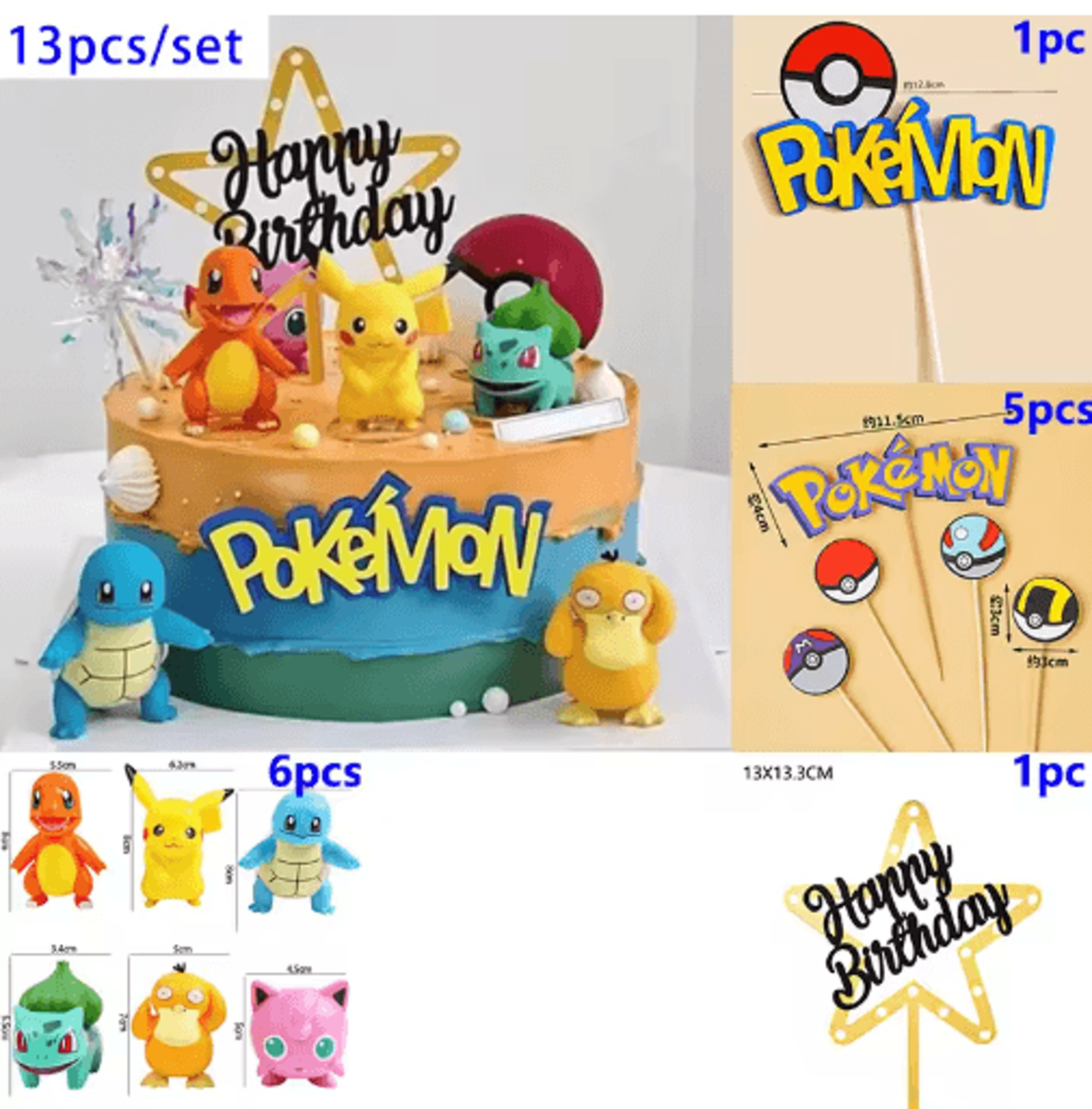 Pokemon Cake Topper Set With Pikachu Figures And Poke Ball Decorations 1