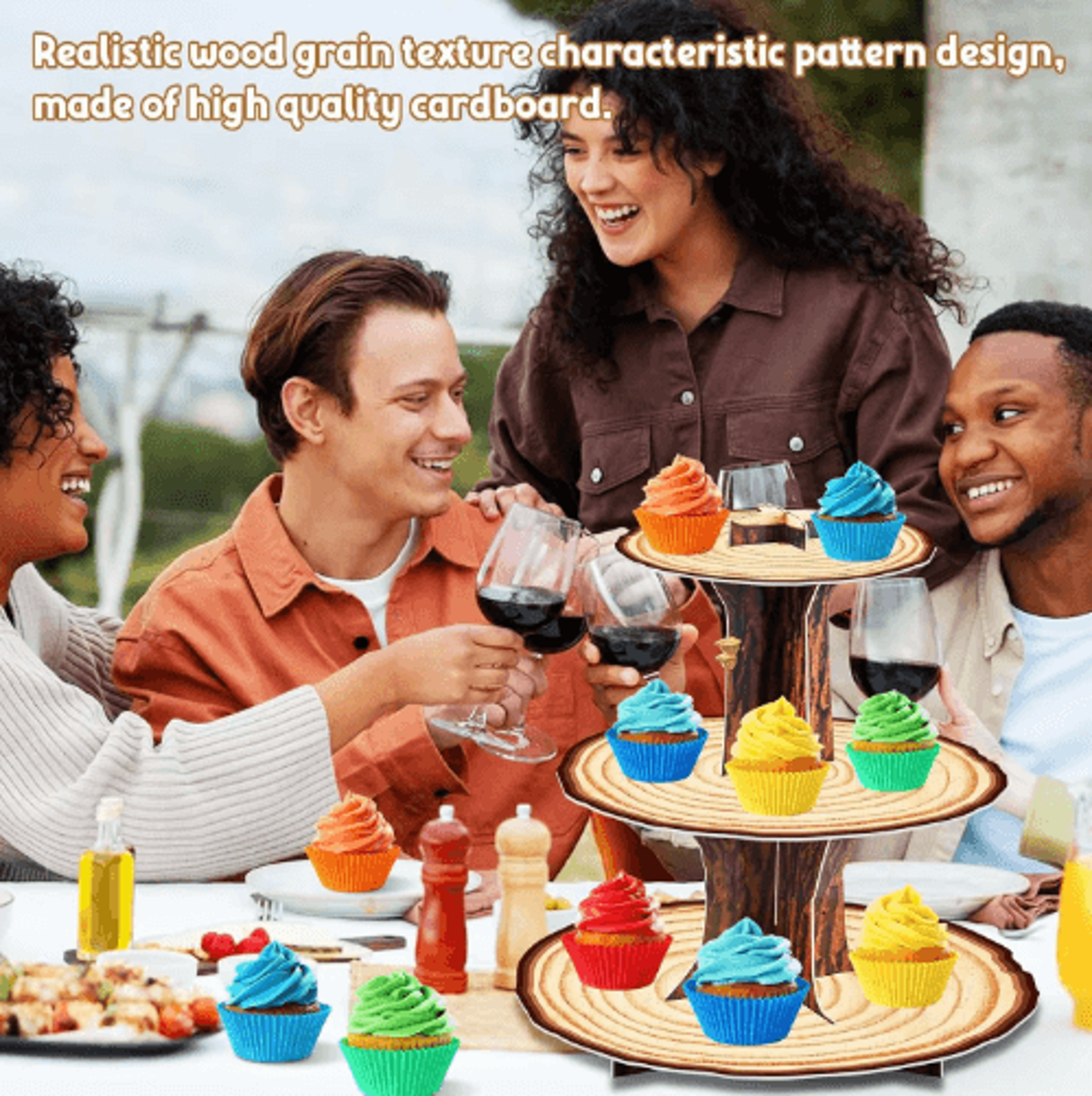 3Tier Rustic Wooden Cupcake Stand For Parties And Baby Showers 4