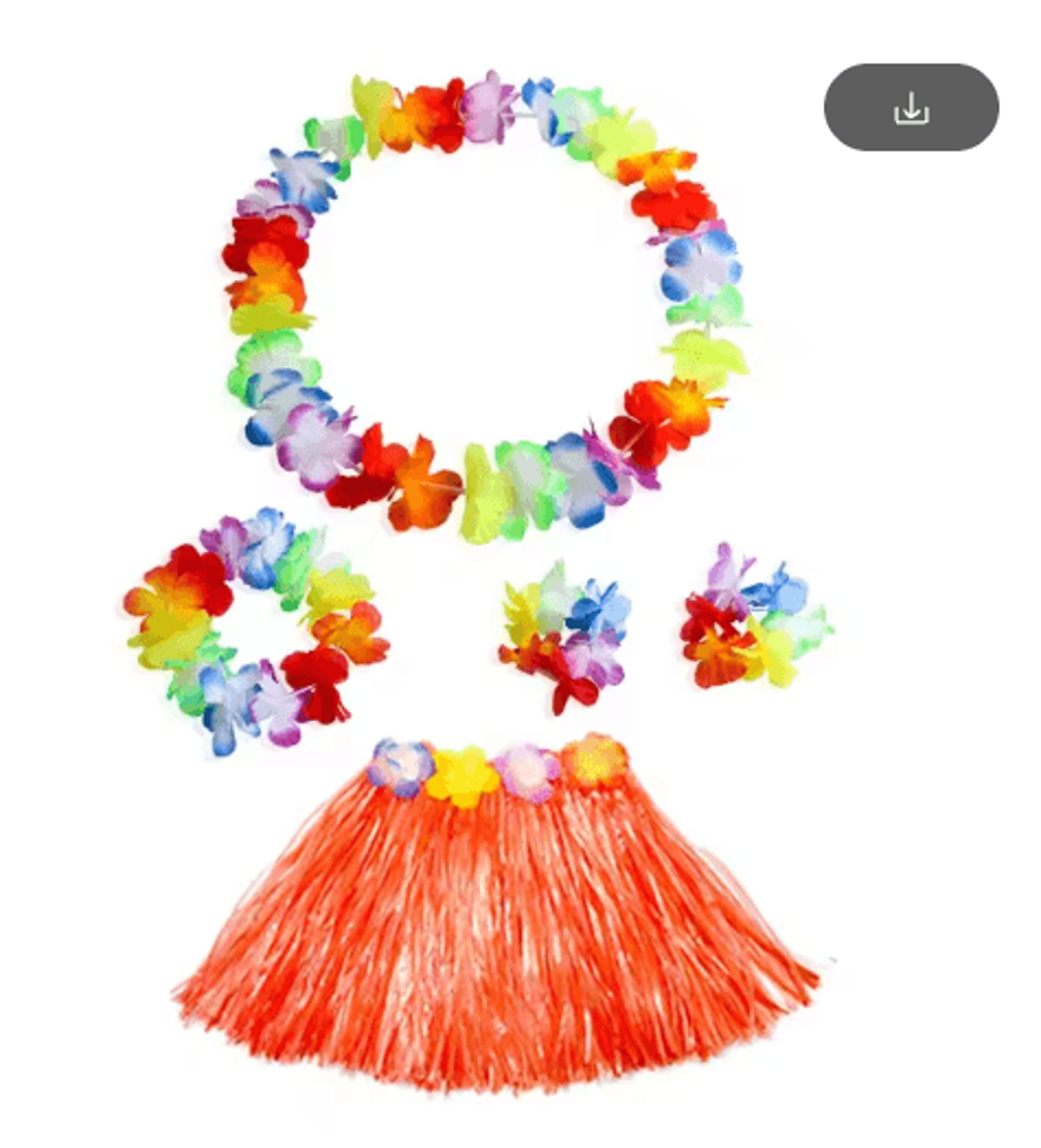 Kids Hawaiian Luau Grass Skirt And Flower Lei Costume Set 0