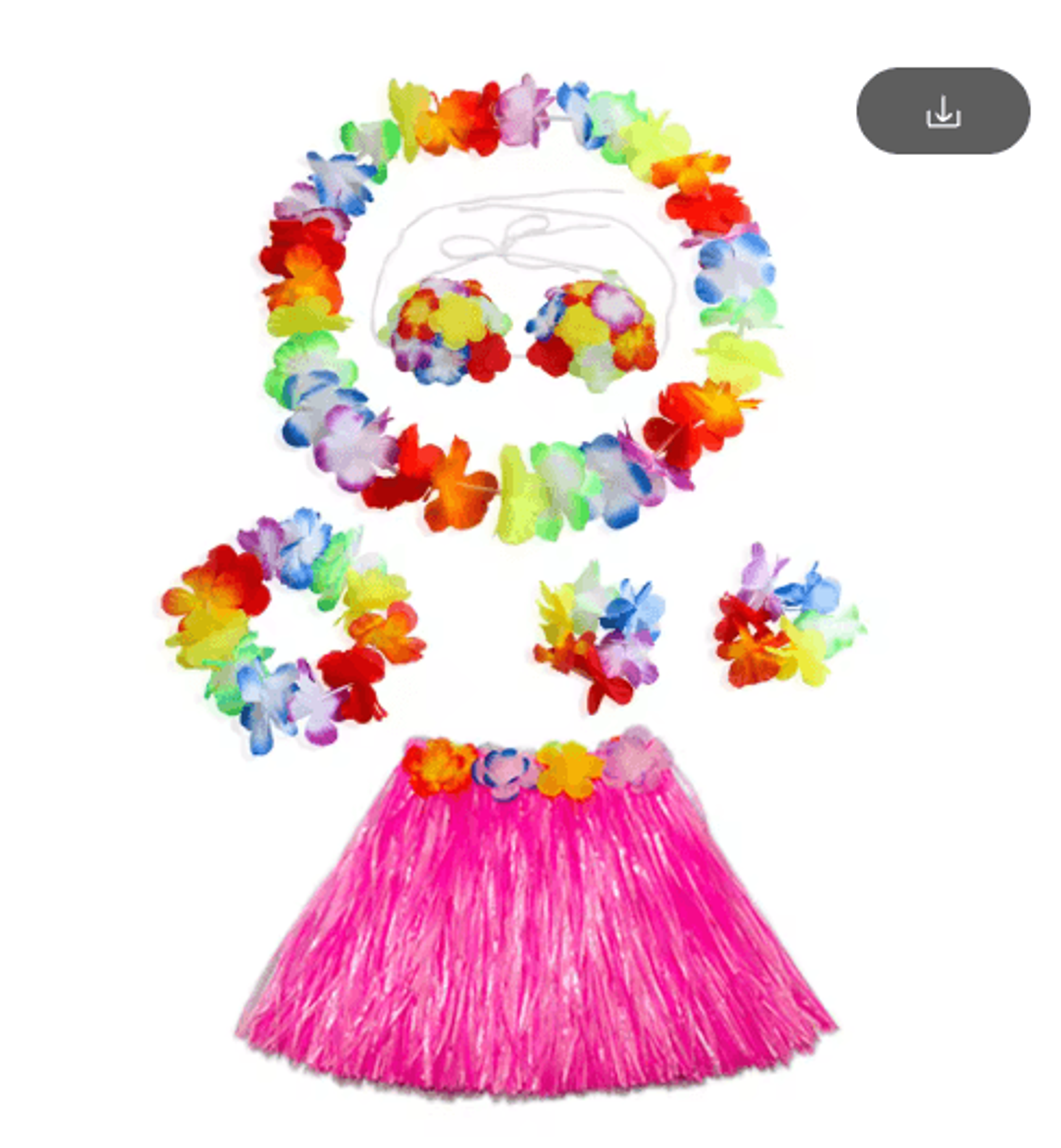 Kids Hawaiian Luau Grass Skirt And Flower Lei Costume Set 14